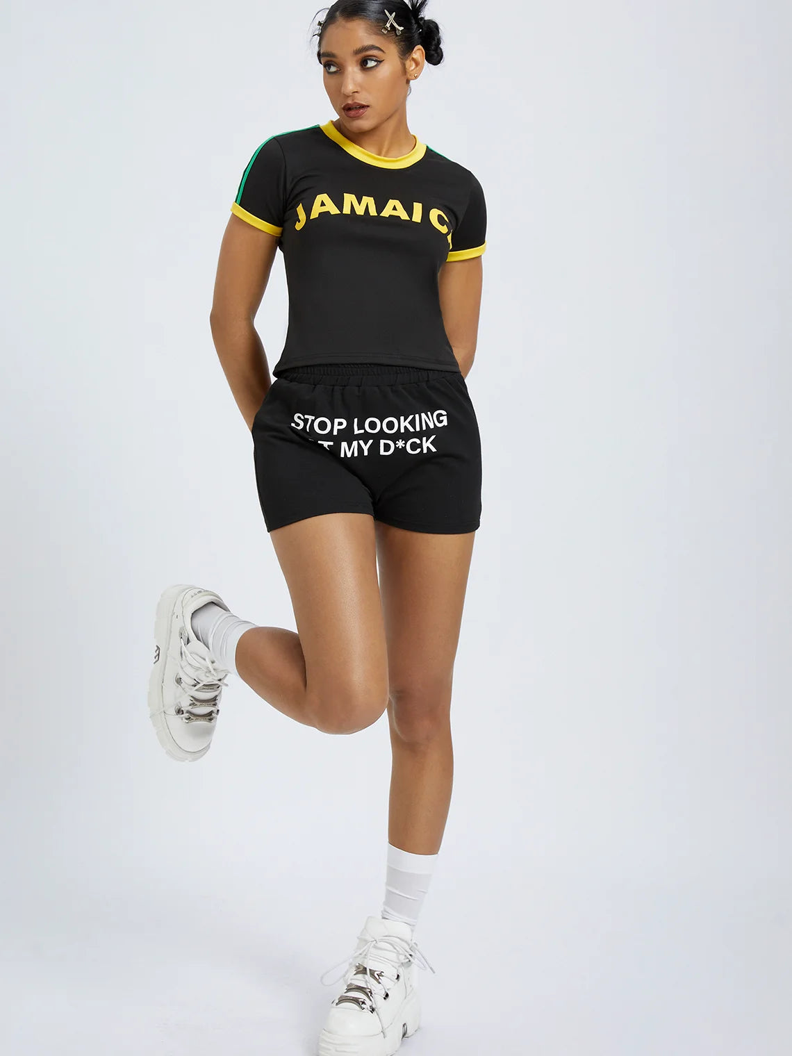 Jersey Jamaica Crew Neck Color Block Short Sleeve T-Shirt