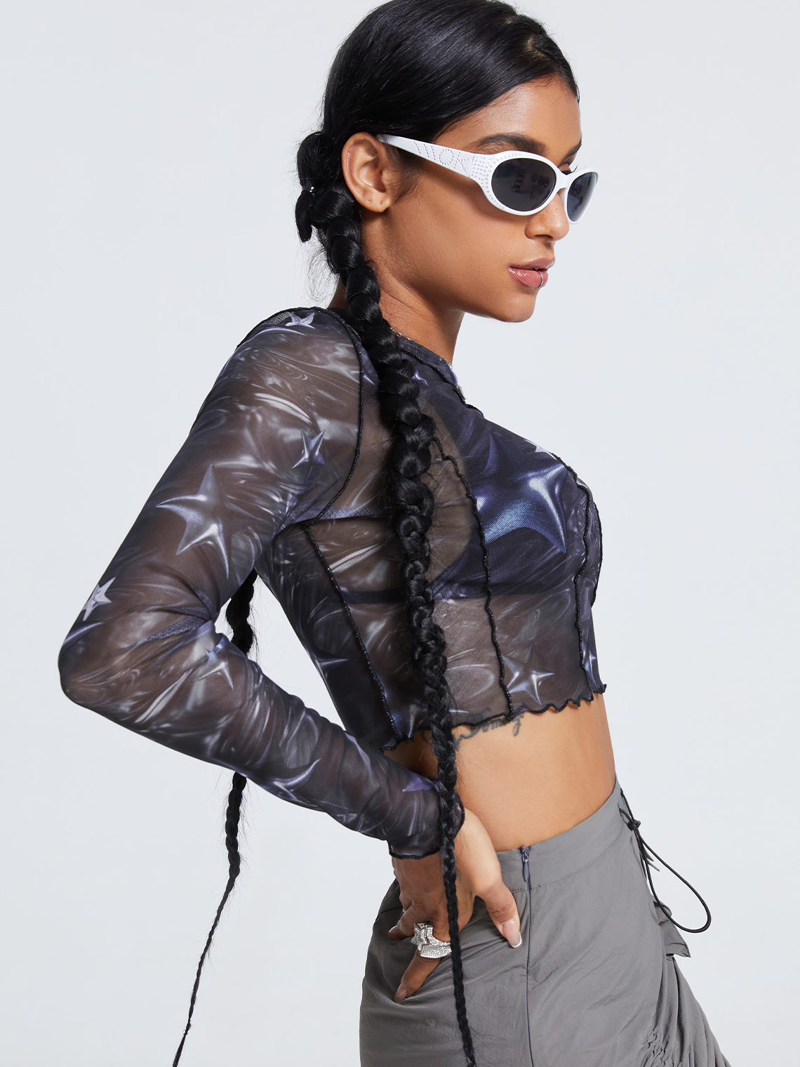 Edgy Black Mesh Cyberpunk Top Women Top