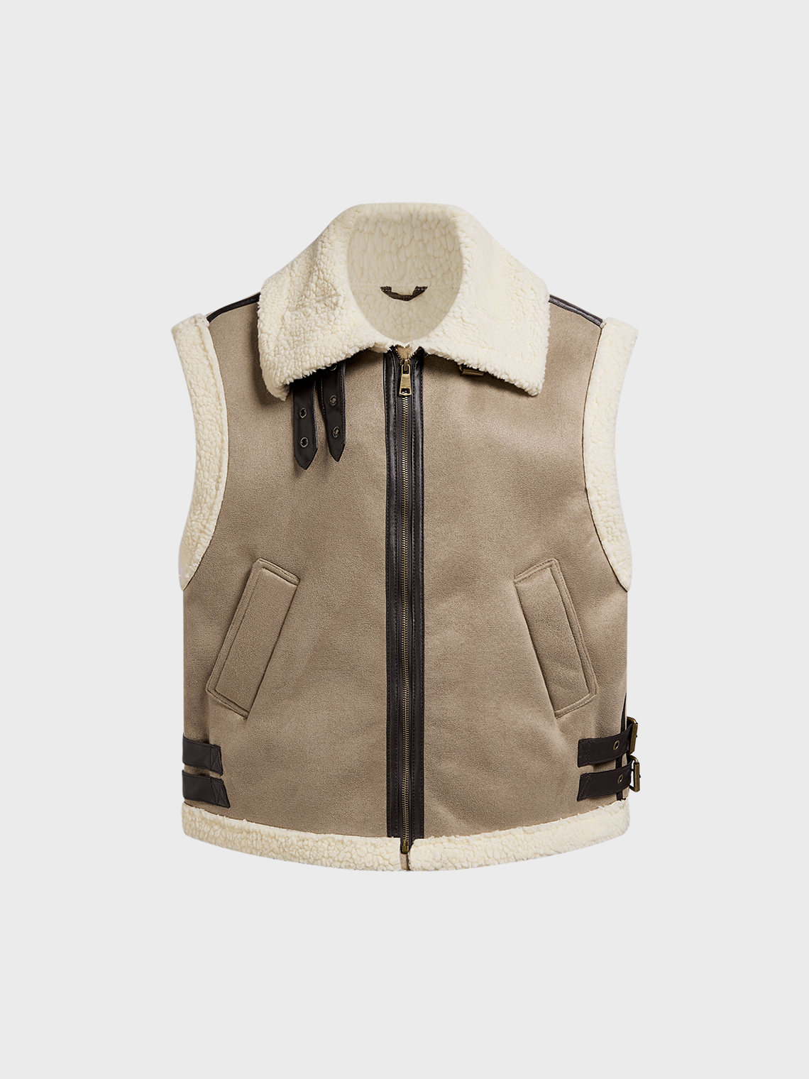 PU Shawl Collar Zipper Plain Vest