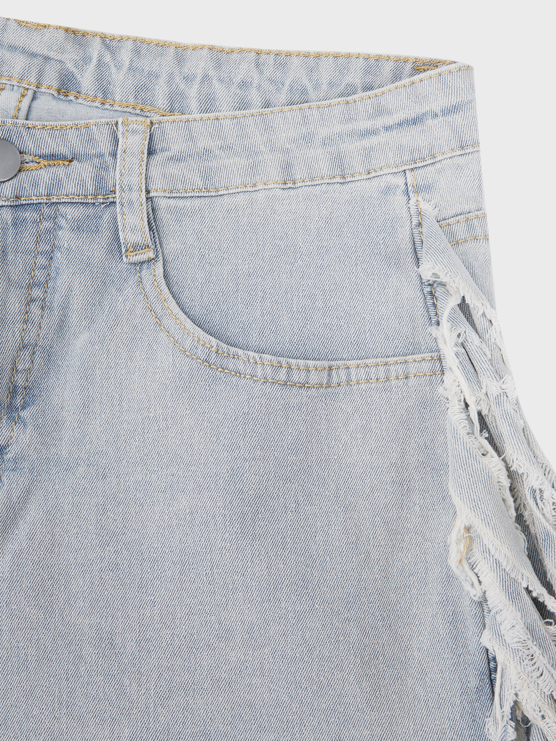 Denim Tassel Details Plain Shorts