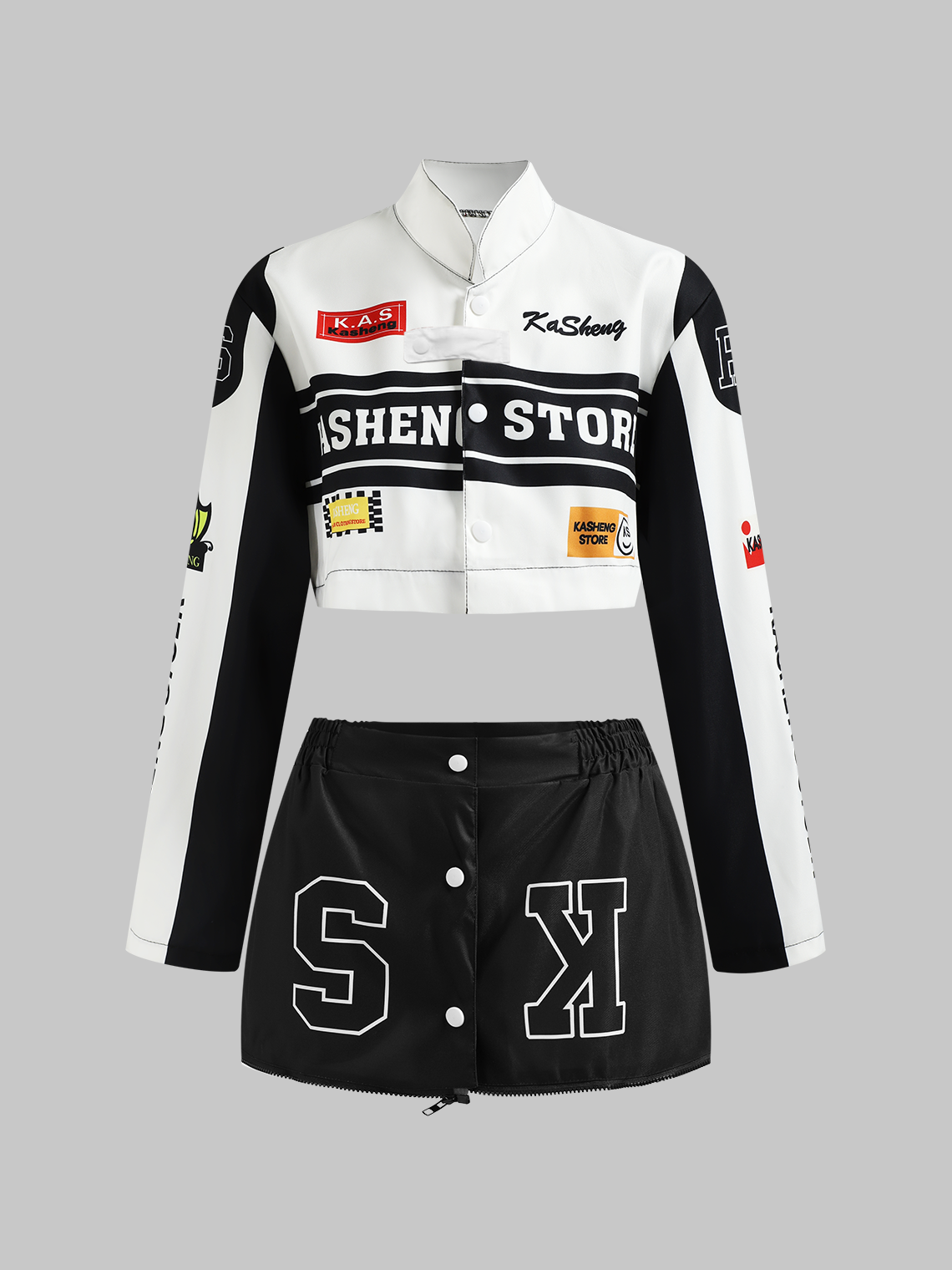 Multi-Way To Wear Bikercore Stand Collar Text Letters Jacket Or Set