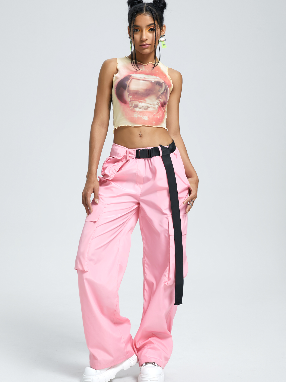 Y2k Pink Mesh Lips Top Tank Top & Cami