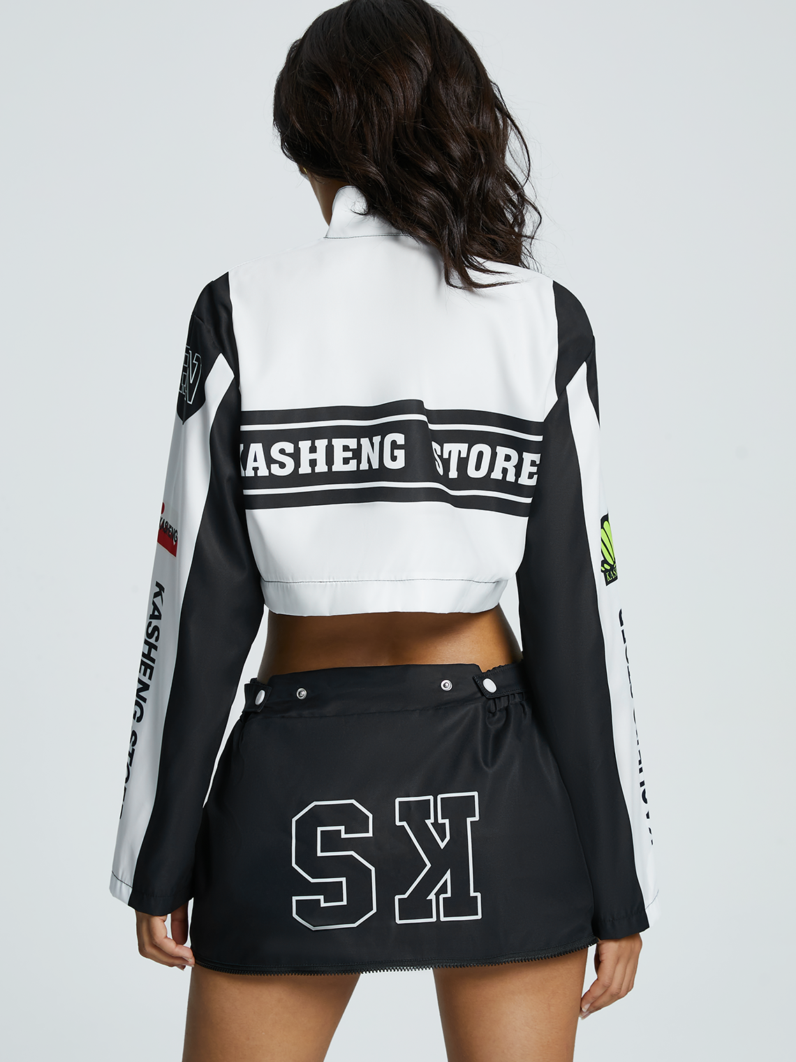 Multi-Way To Wear Bikercore Stand Collar Text Letters Jacket Or Set