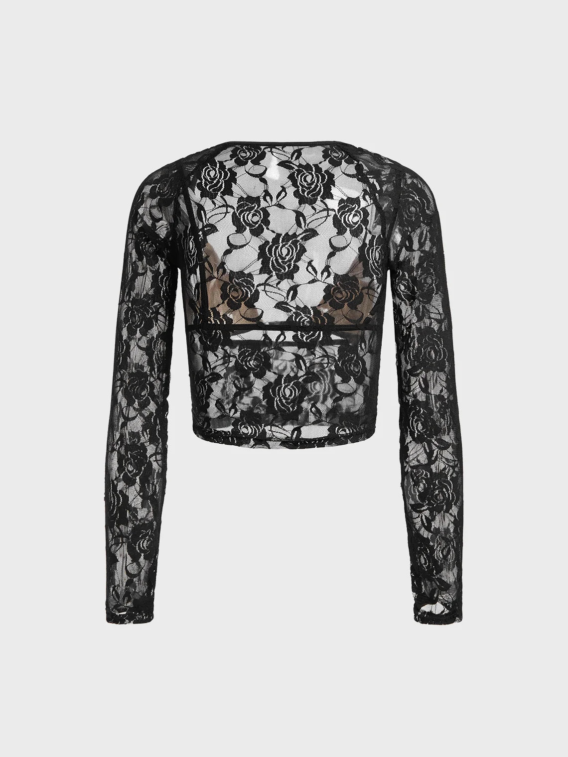 Lace Square Neck Floral Long Sleeve Shirt