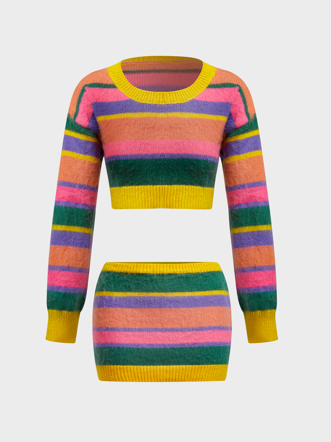 Knitted Striped Top With Skirt Two-Piece Set