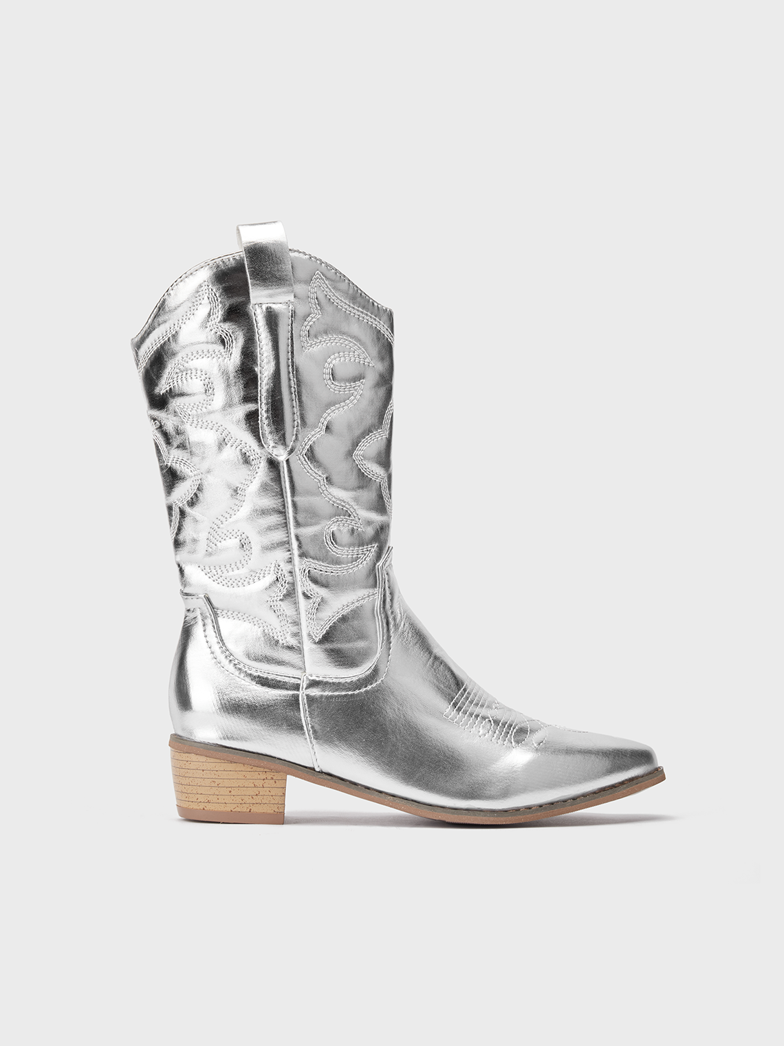 Leather Metallic Sliver Western Boots