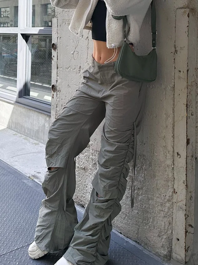 Street Taupe Wrinkled Cargo Bottom Pants