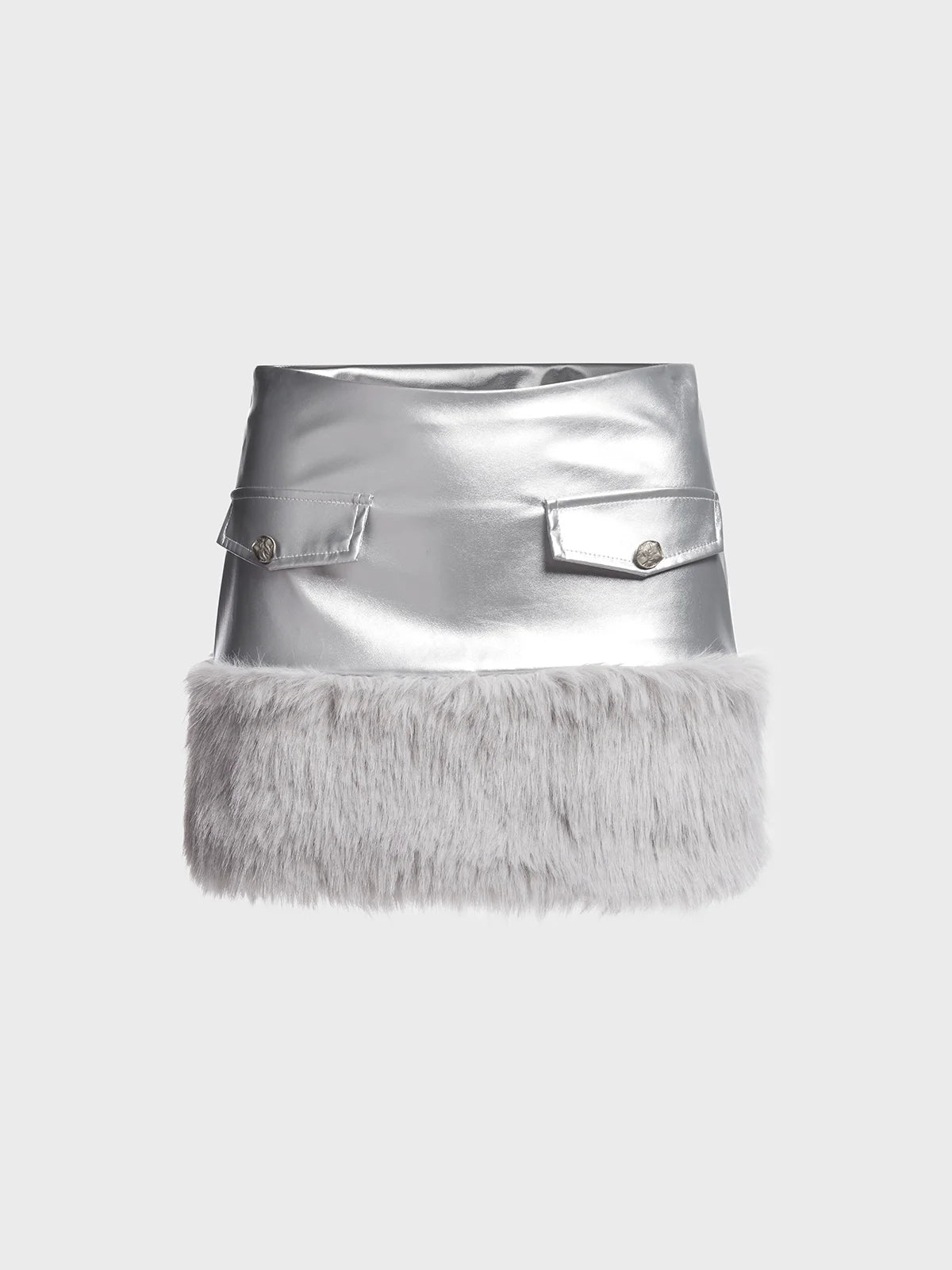 Metallic PU Plain Short Skirt