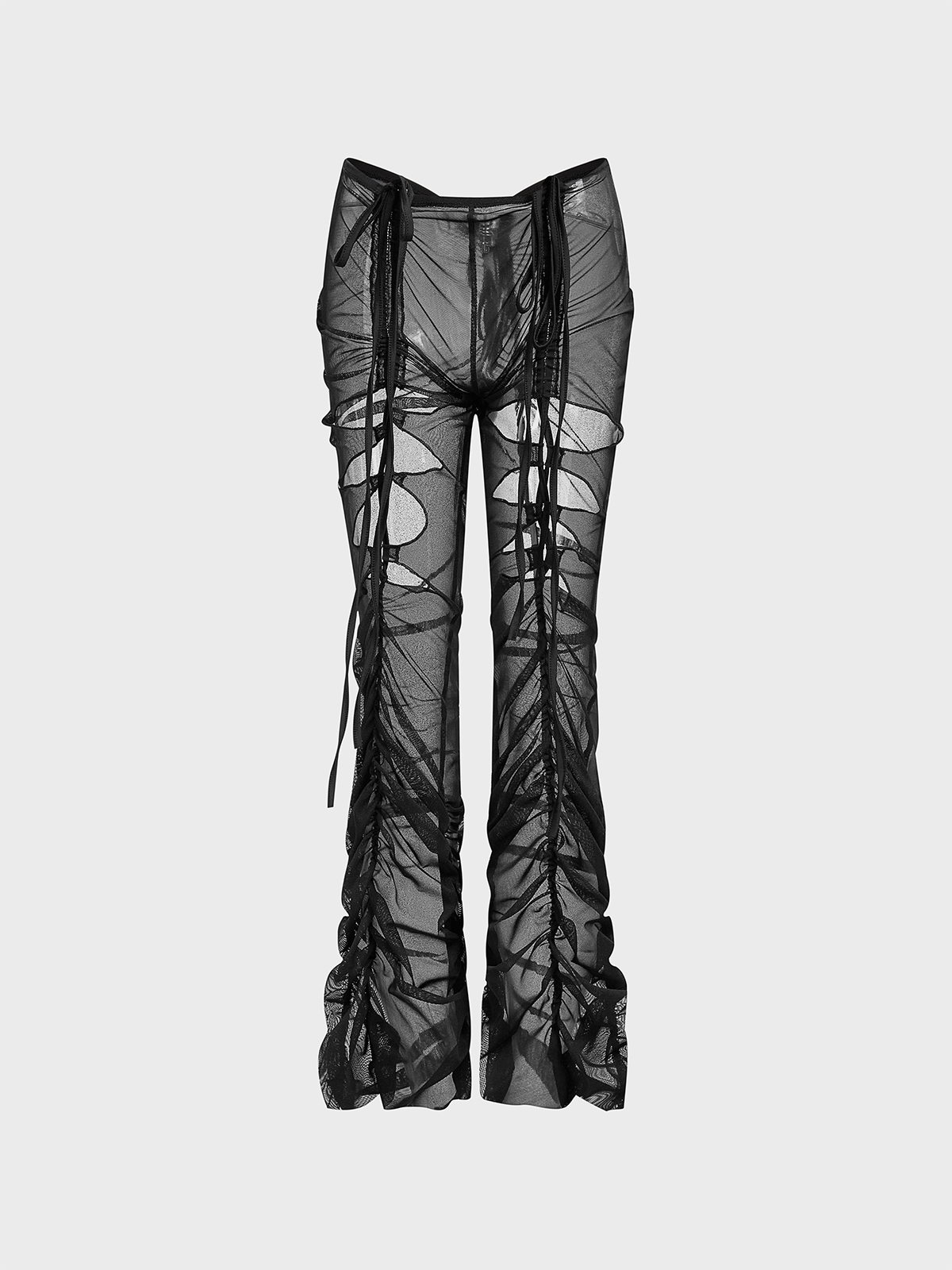 Mesh Lace Up Cut Out Plain Bell-Bottomtrousers Pants