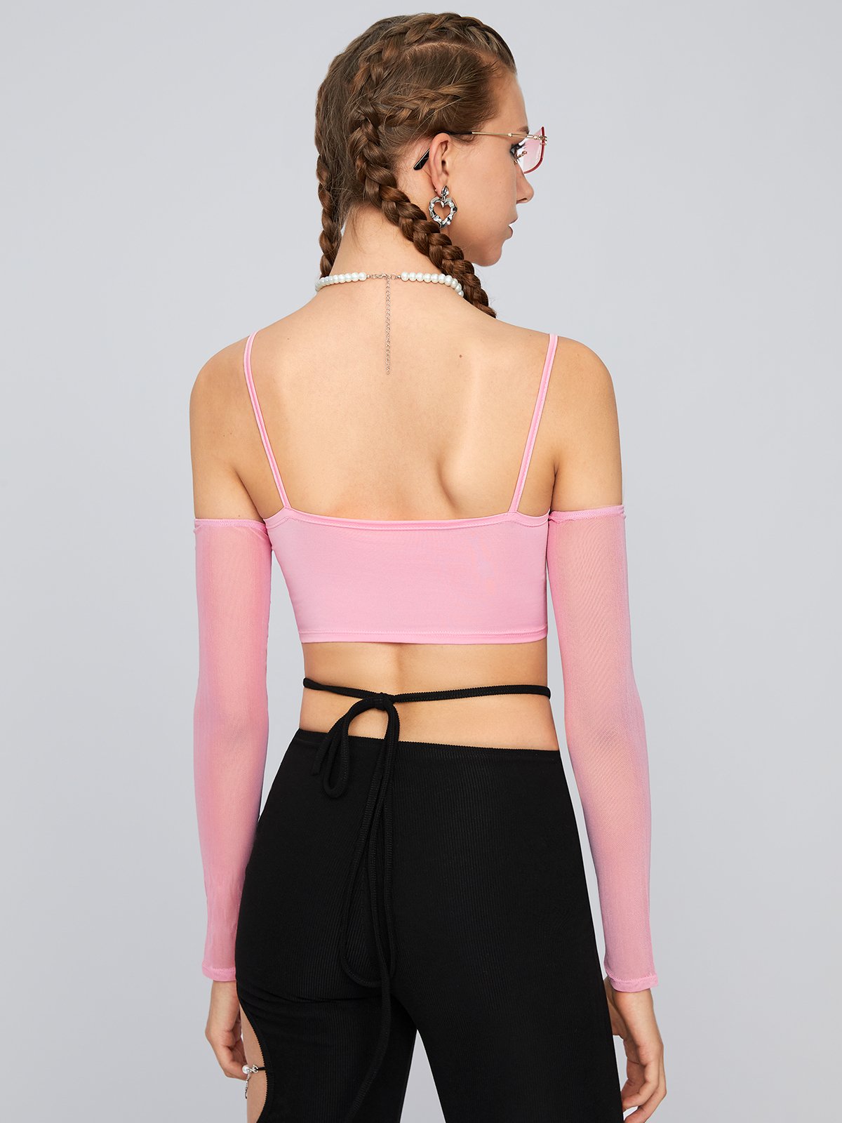 Y2K Fashion Pink Mesh Spaghetti Strap Top Women Top