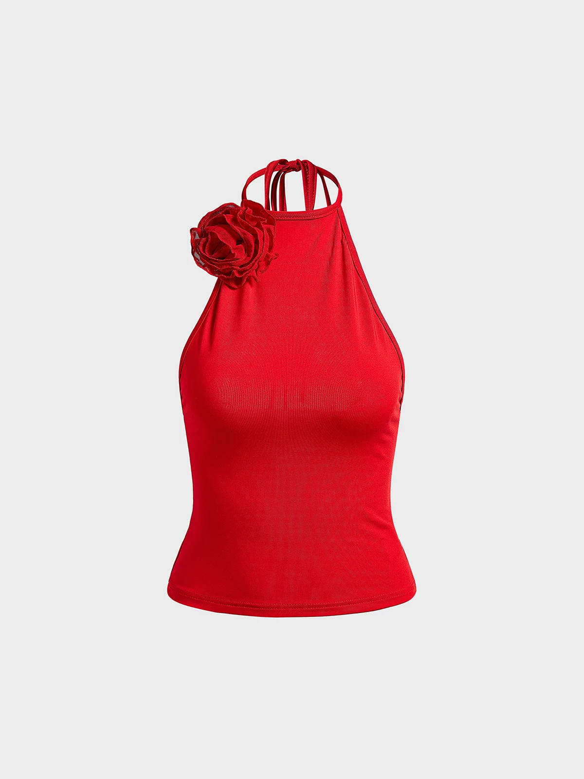 Rosette Halter Backless Plain Cami Top