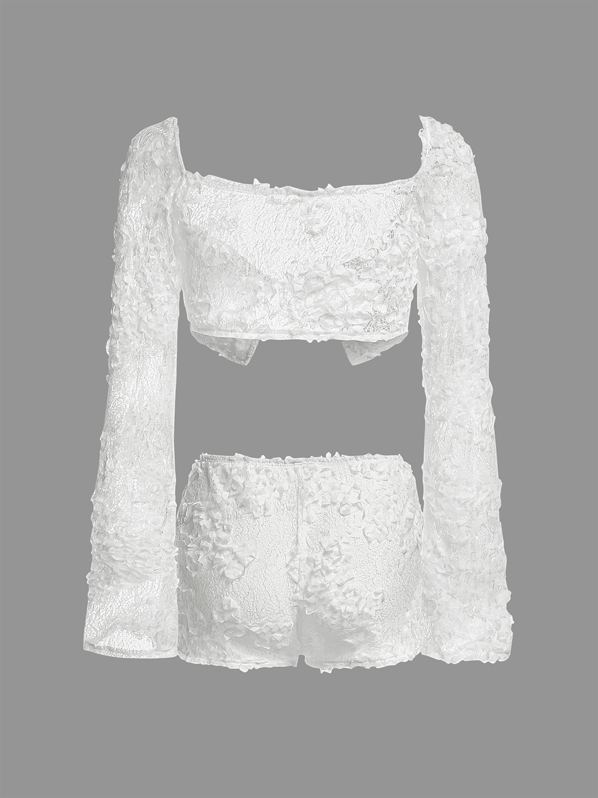 Lace Plain Top With Shorts Two-Piece Set