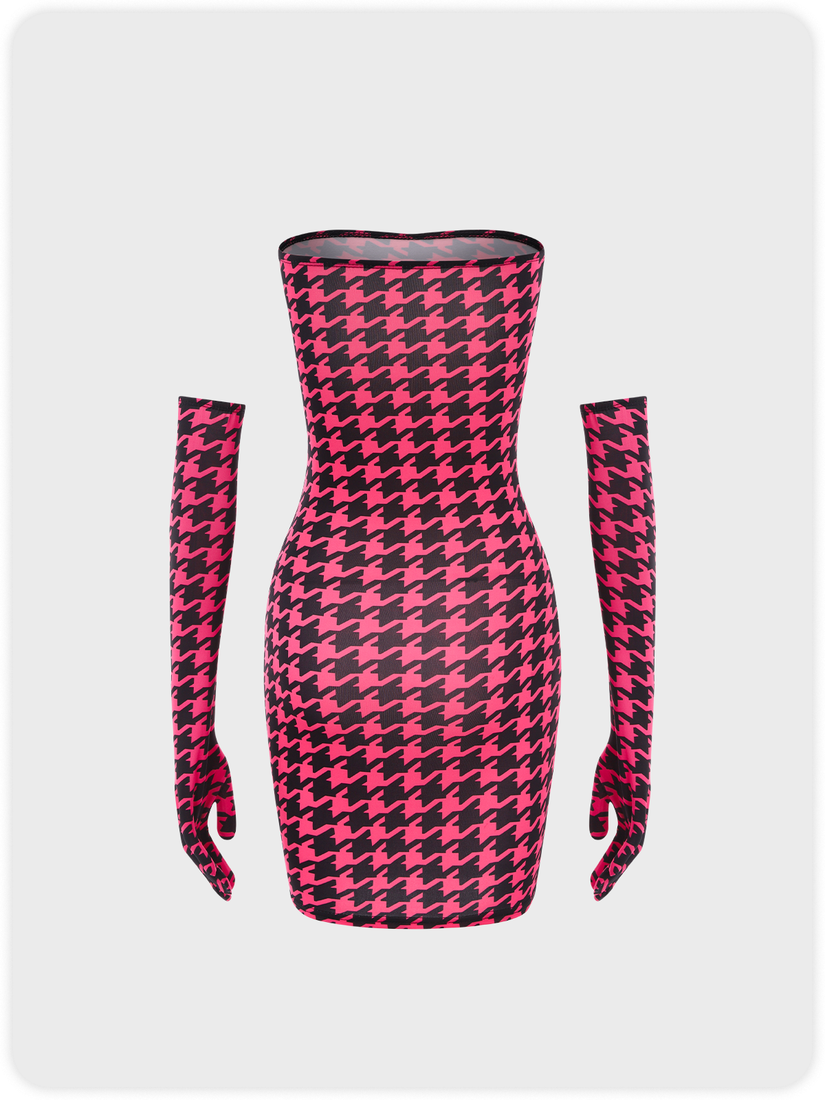 Edgy Pink Tube Top Houndstooth Arm Sleeves Party Dress Mini Dress