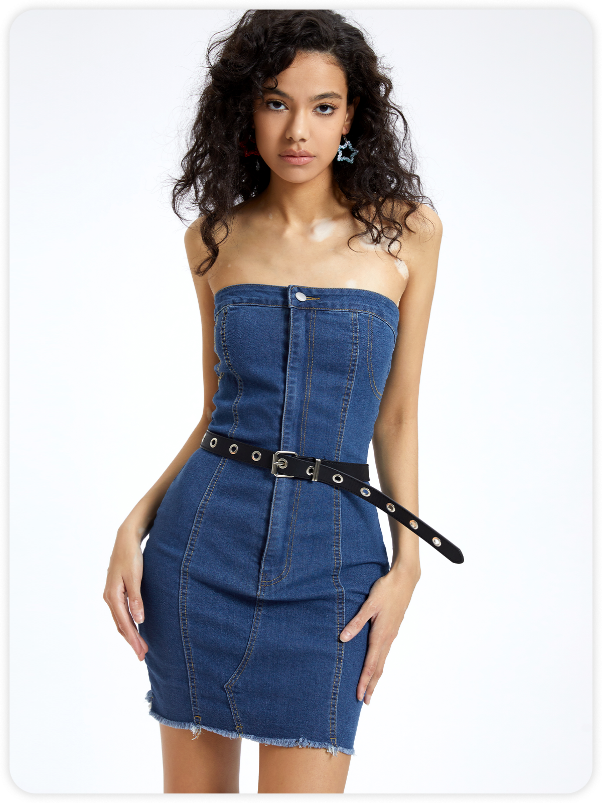 Street Blue Denim Tube dress Dress Mini Dress