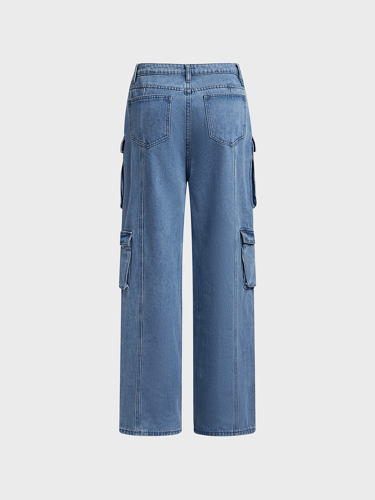 Denim Plain Straight Cargo Jeans