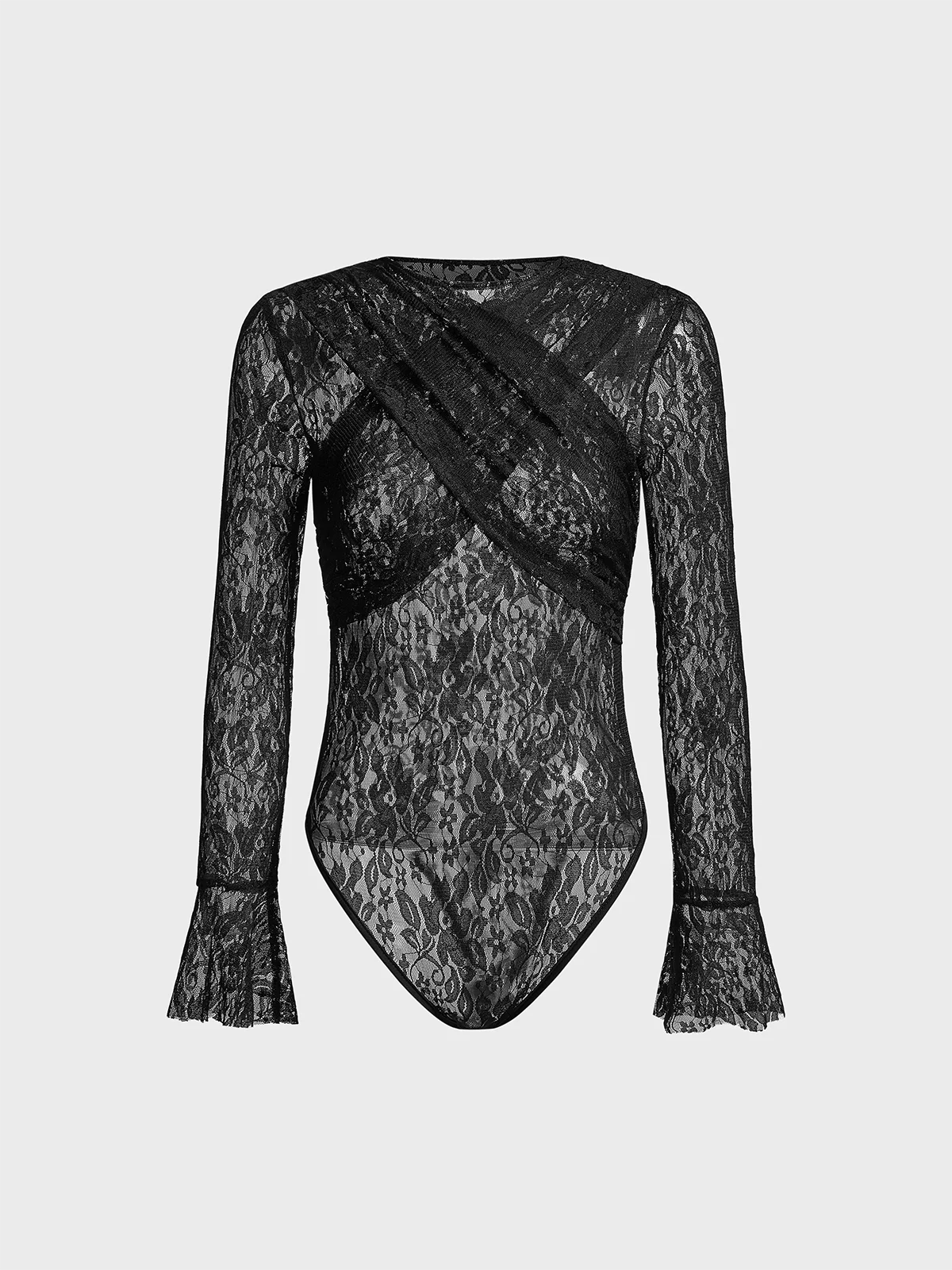 Crew Neck Lace Long Sleeve Bodysuit