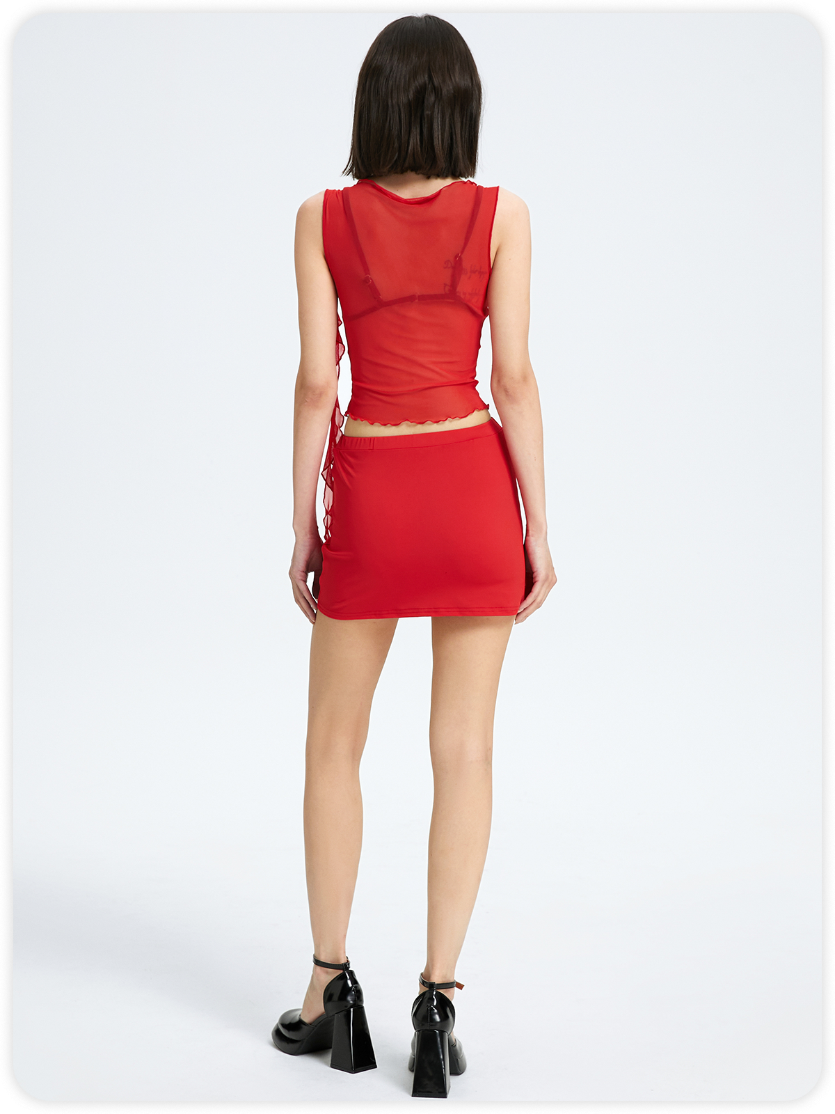 Y2k Balletcore Red 3D Rose Mesh Two-Piece Set