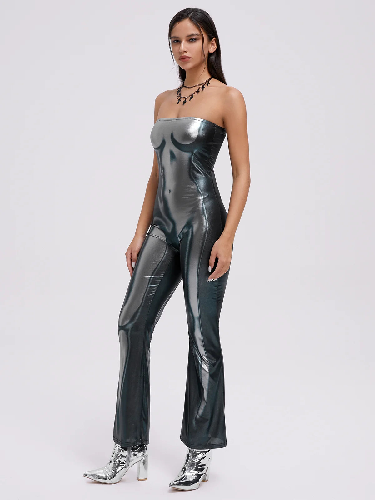 Punk Silver Body print Jumpsuit