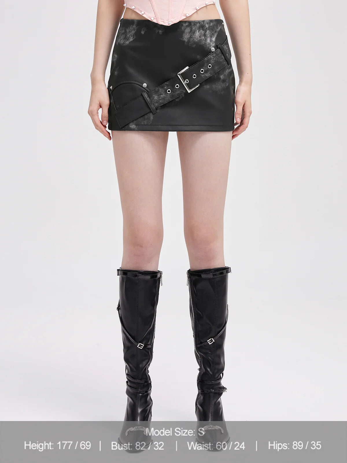 PU Asymmetrical Plain Short Skirt