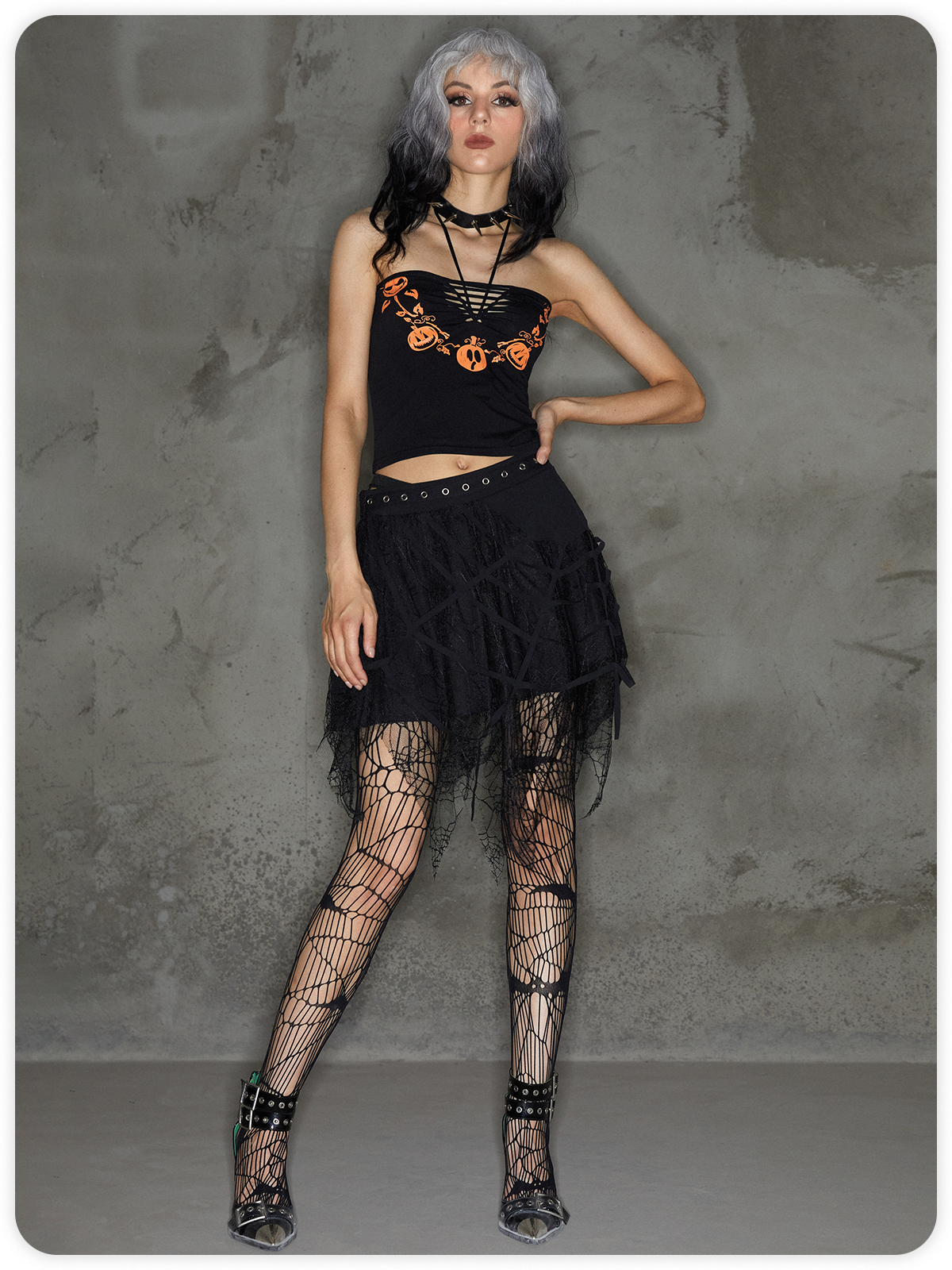 Punk Black Graphic Halter Cut Out Halloween Top Tank Top & Cami