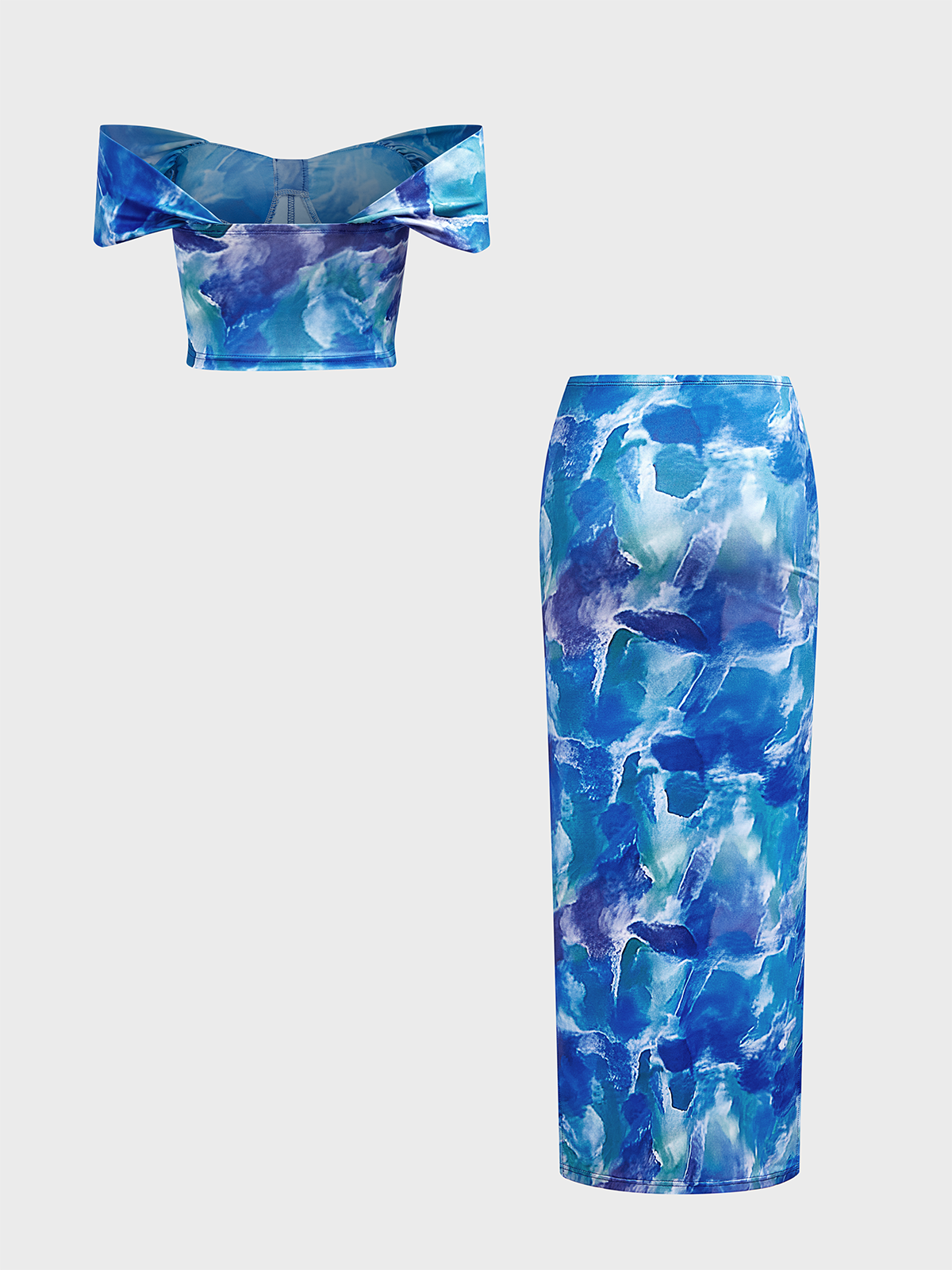 Split Ombre Top With Skirt Two-Piece Set