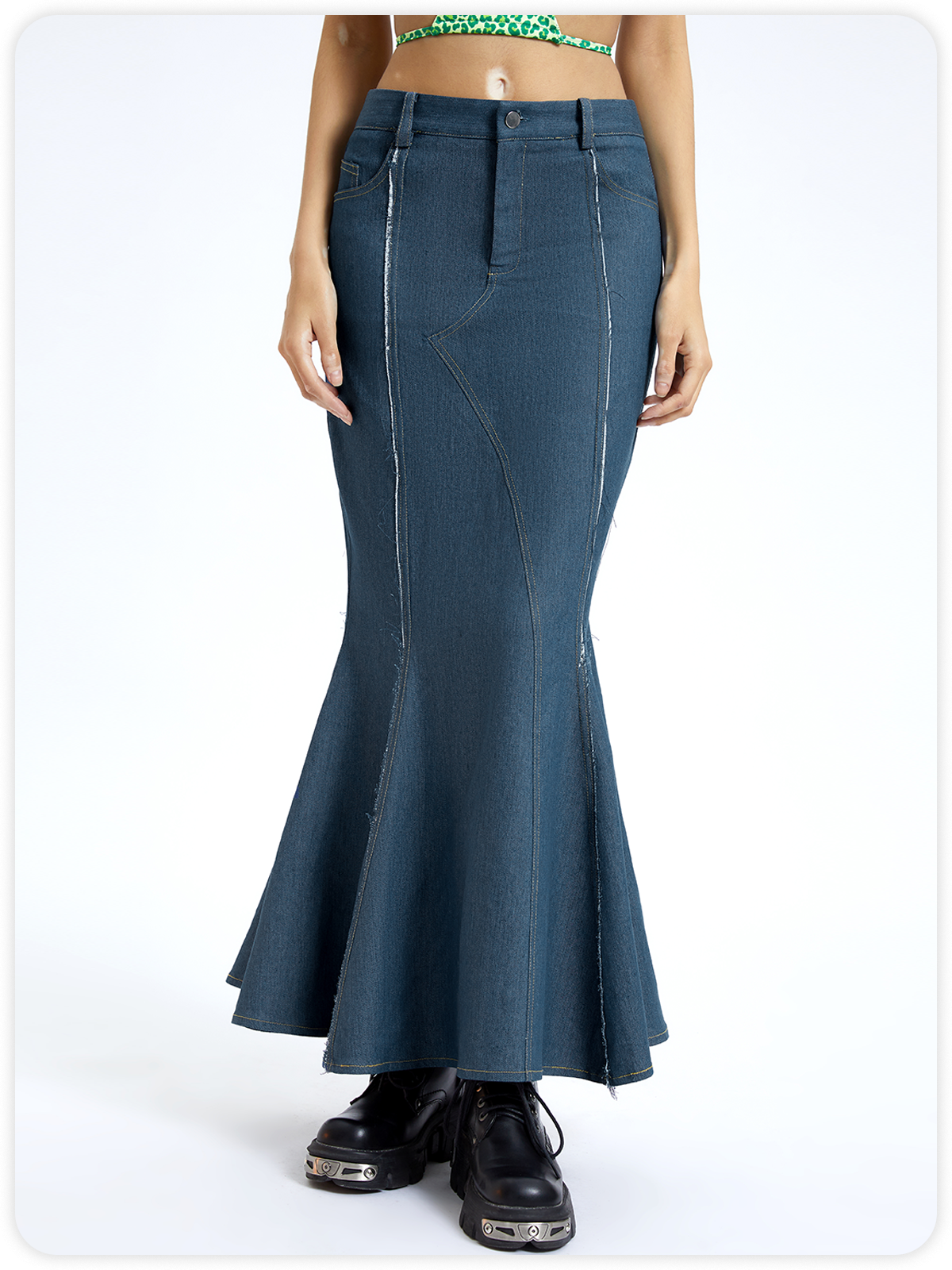 Y2k Deep Blue Denim Raw edge Bottom Skirt