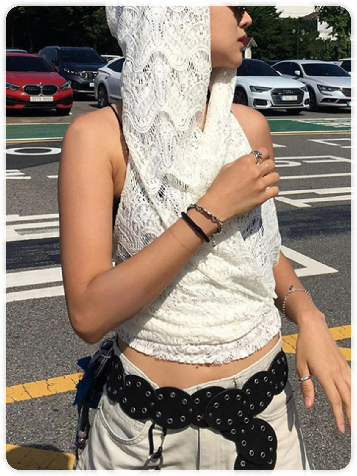 Lace Backless Hoodie Plain Sleeveless Shirt