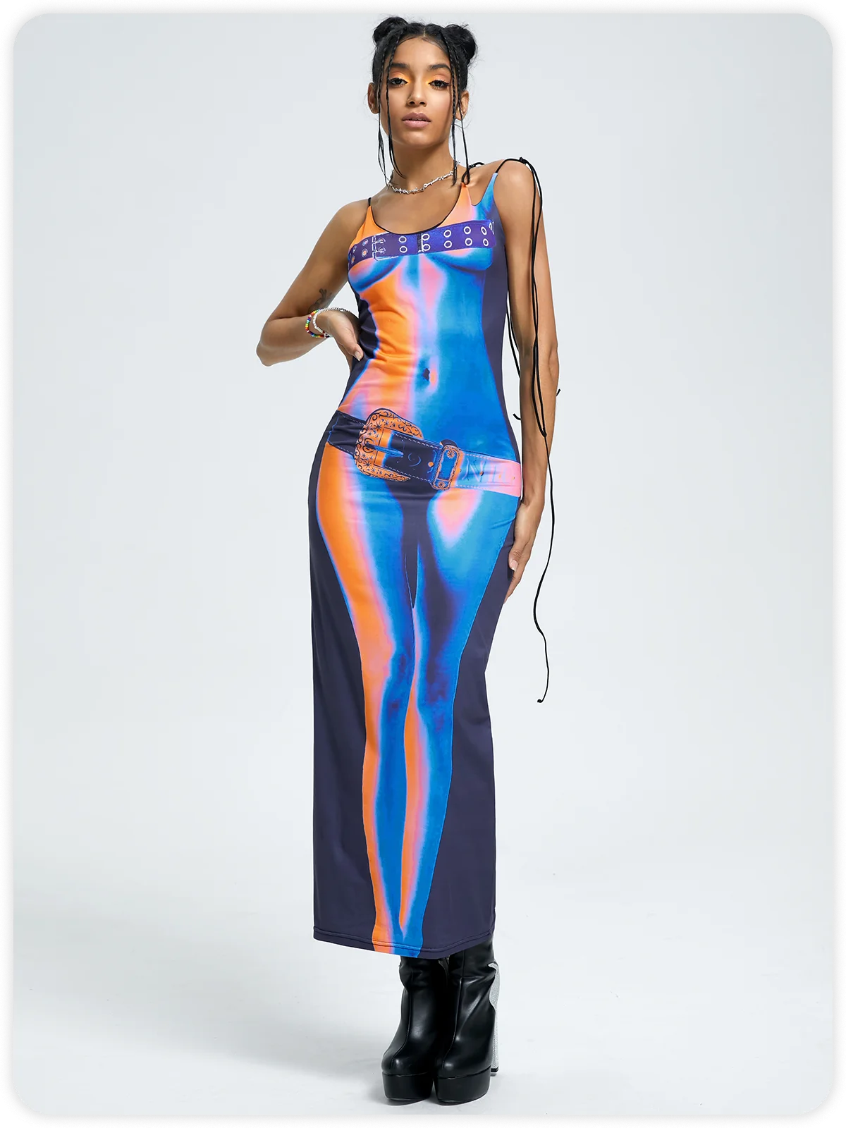 Edgy Multicolor Body print Dress Midi Dress