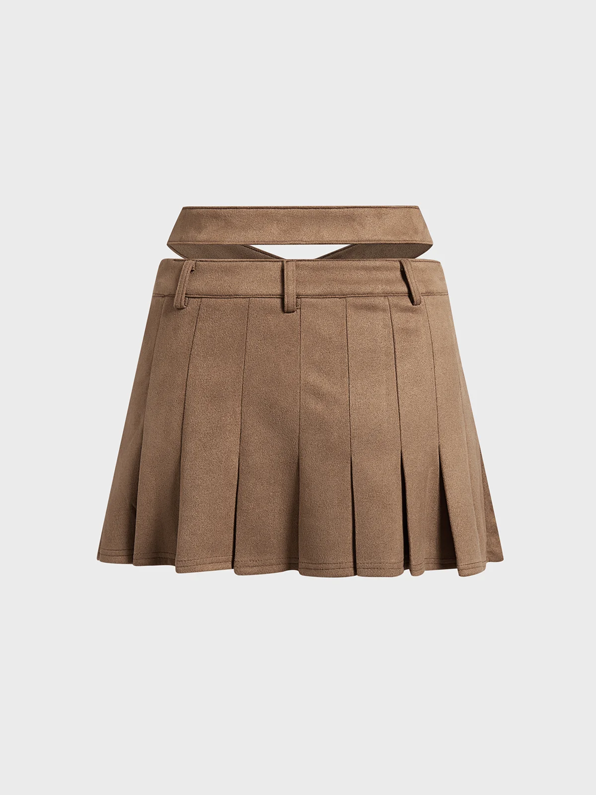 Suede Asymmetrical Cut Out Plain Short Skirt