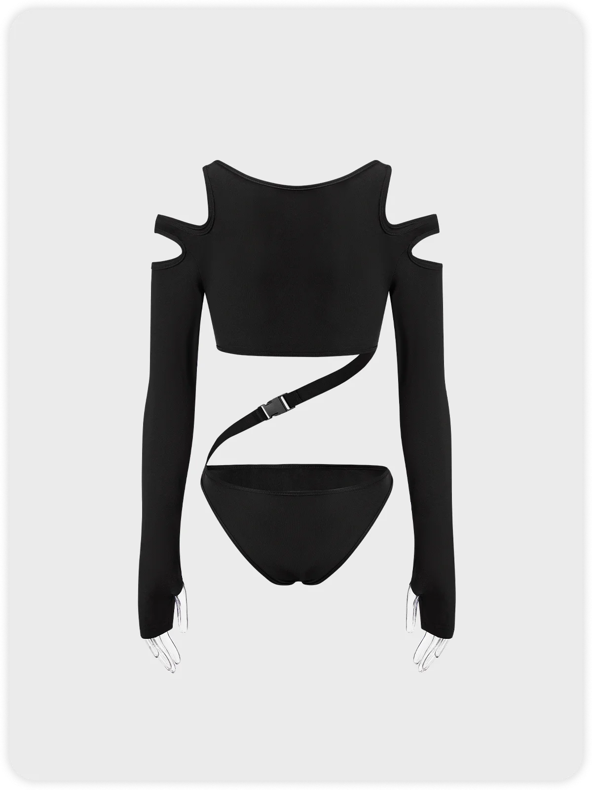 Edgy Black Cut Out Asymmetrical Design Bodysuit