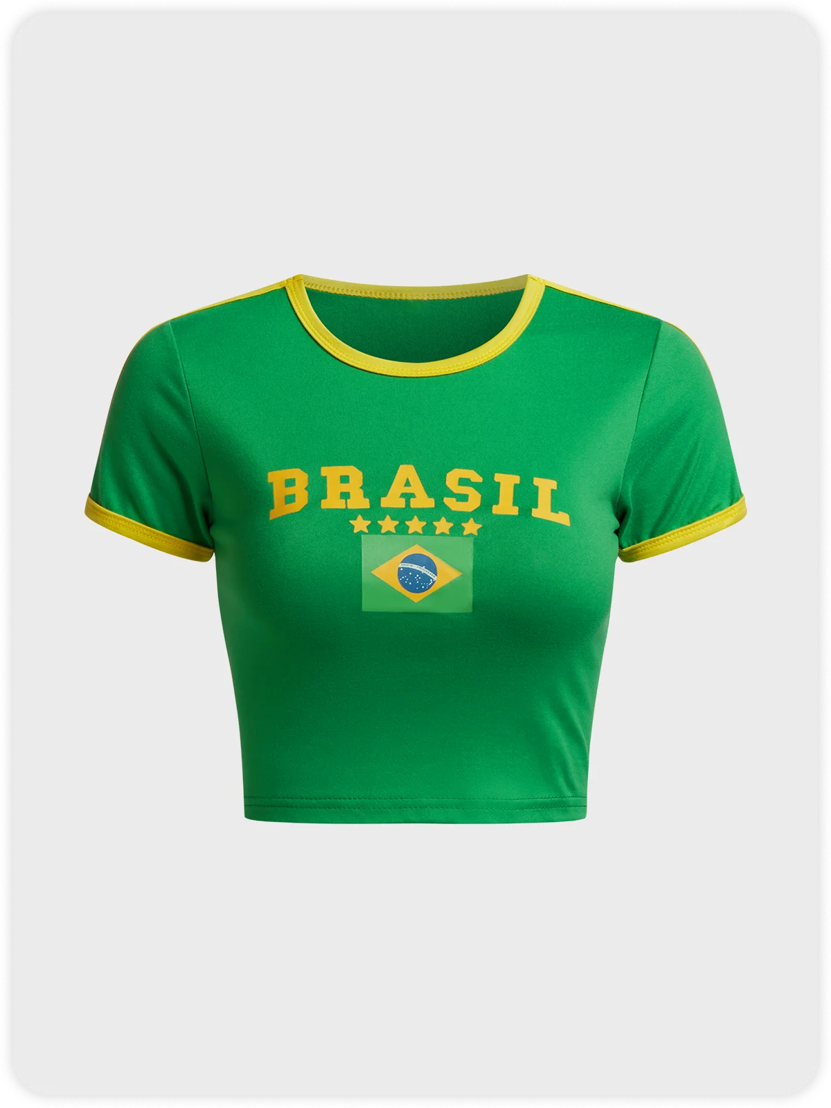 Brasil Crew Neck Text Letters Short Sleeve T-Shirt