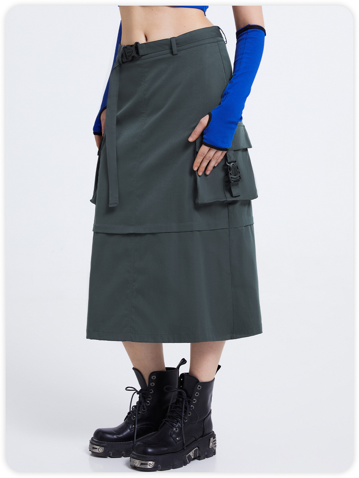 Street Deep Gray Cargo Pockets Cyberpunk Bottom Skirt