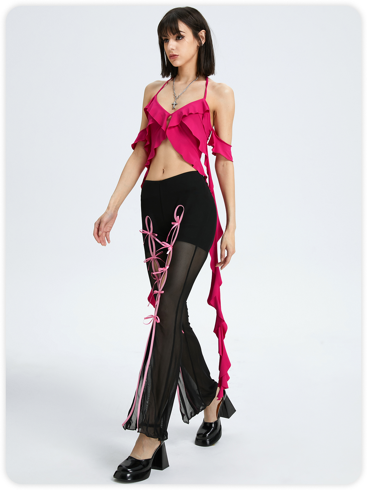 Y2k Balletcore Deep Pink Ruffles Top Women Top