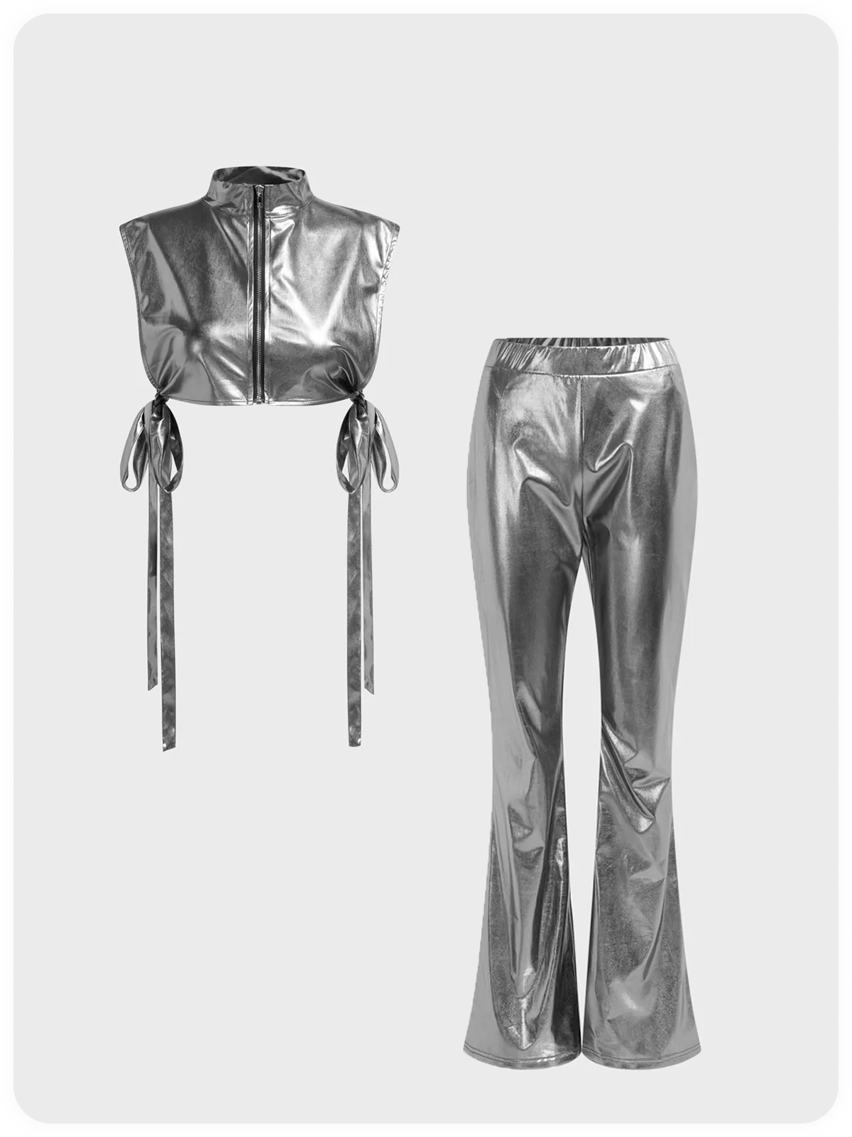 Metallic Plain Tank Top With Pants Two-Piece Set