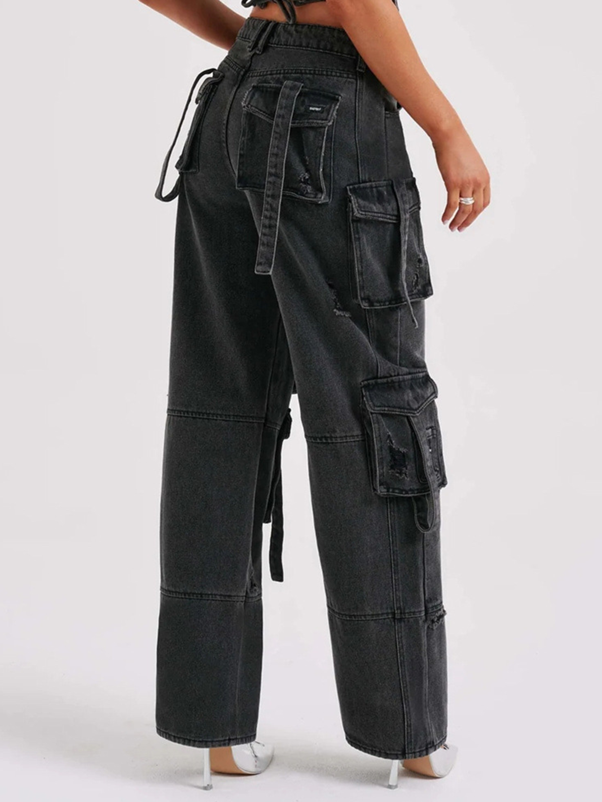 Denim Plain Pockets Cargo Jeans