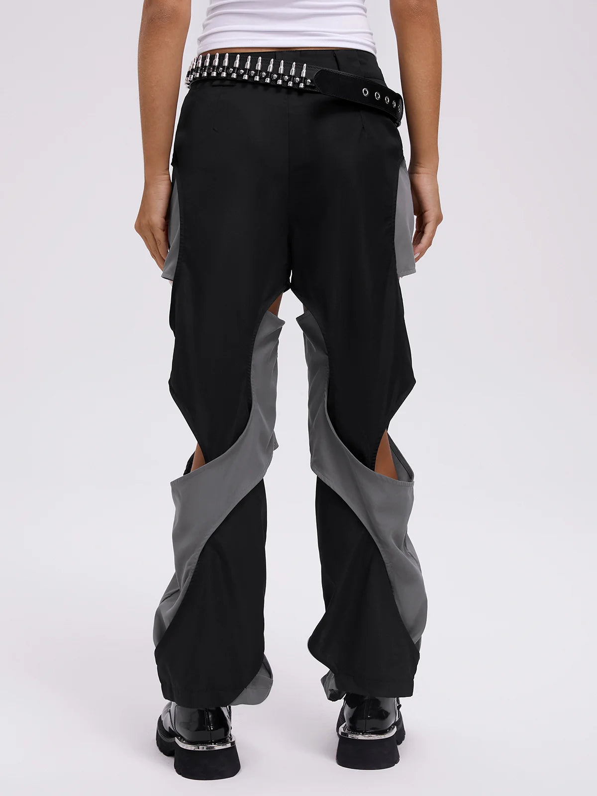 Street Gray Color block Cut out Bottom Pants