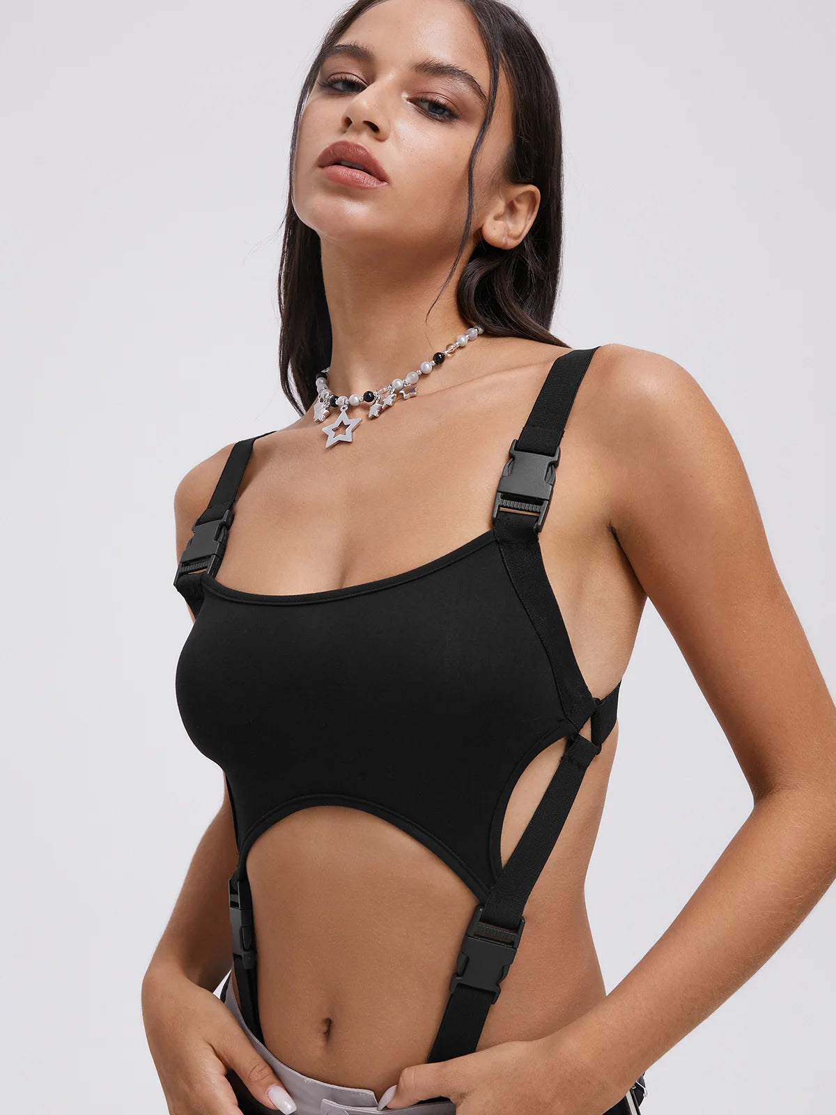 Street Black Slim Cut Out Cyberpunk Bodysuit