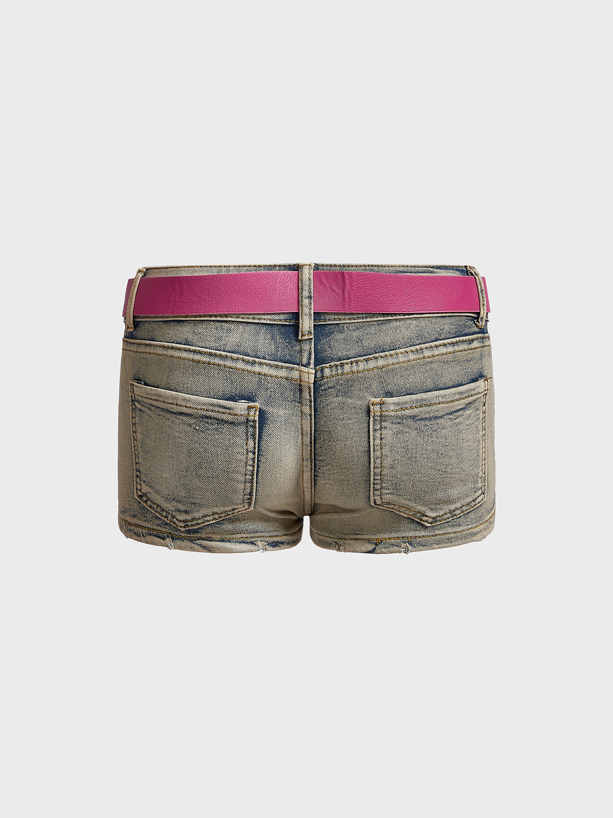 Denim Plain Shorts With Belt