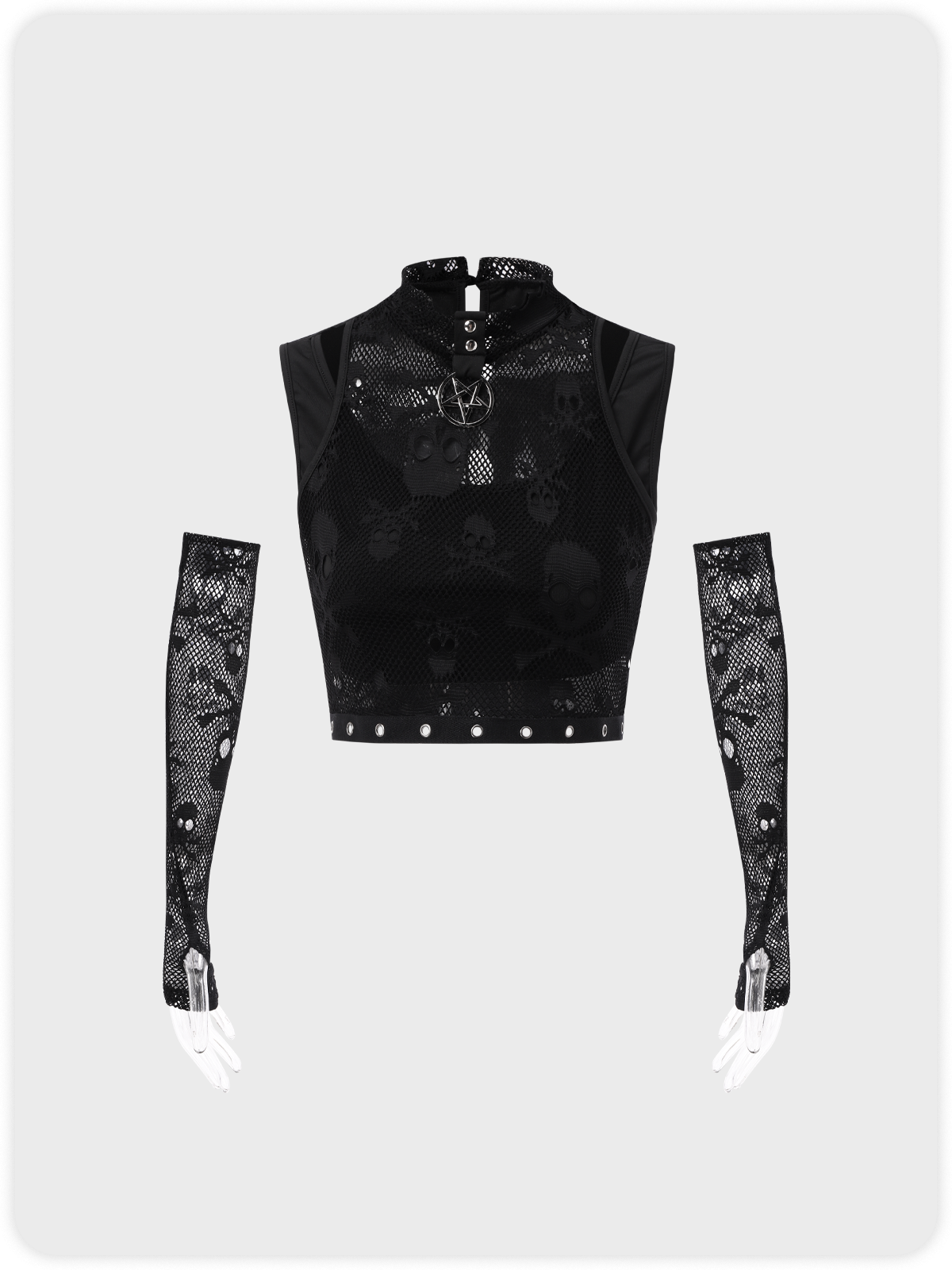 Punk Black Slim Mesh Patchwork Halloween Top Women Top