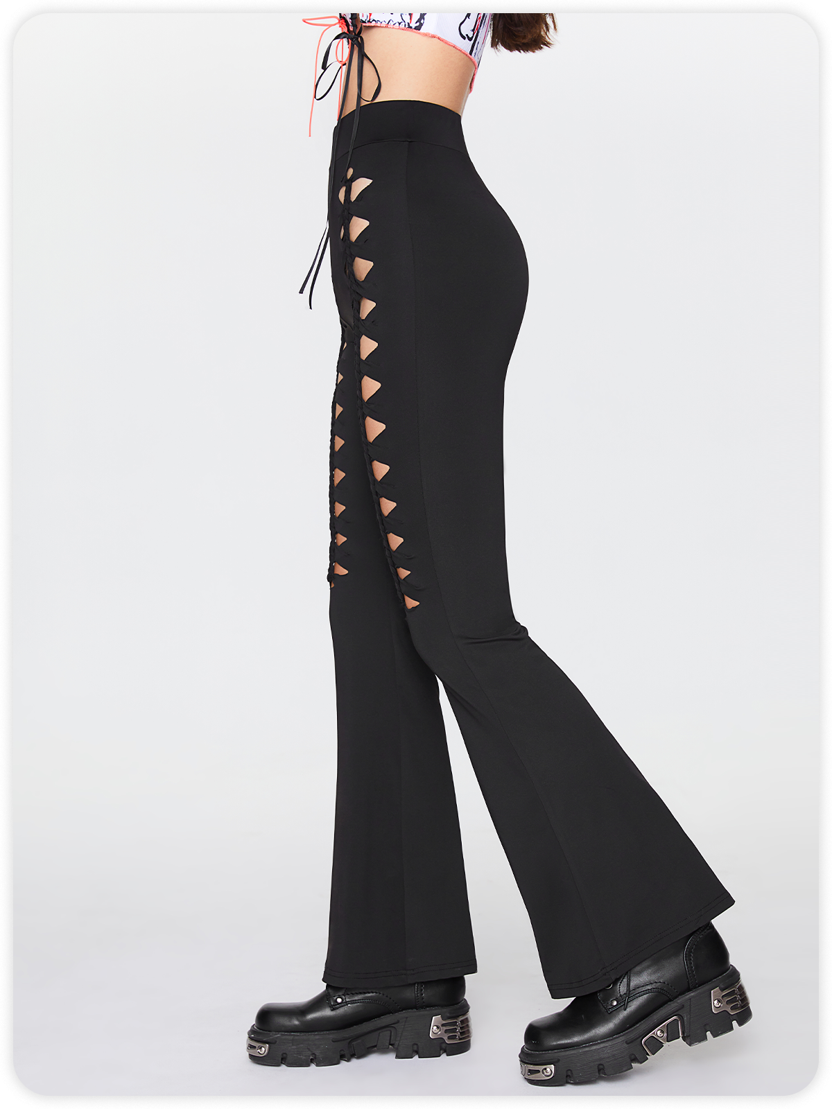 Y2K Black Cut Out Flare Bottom Pants