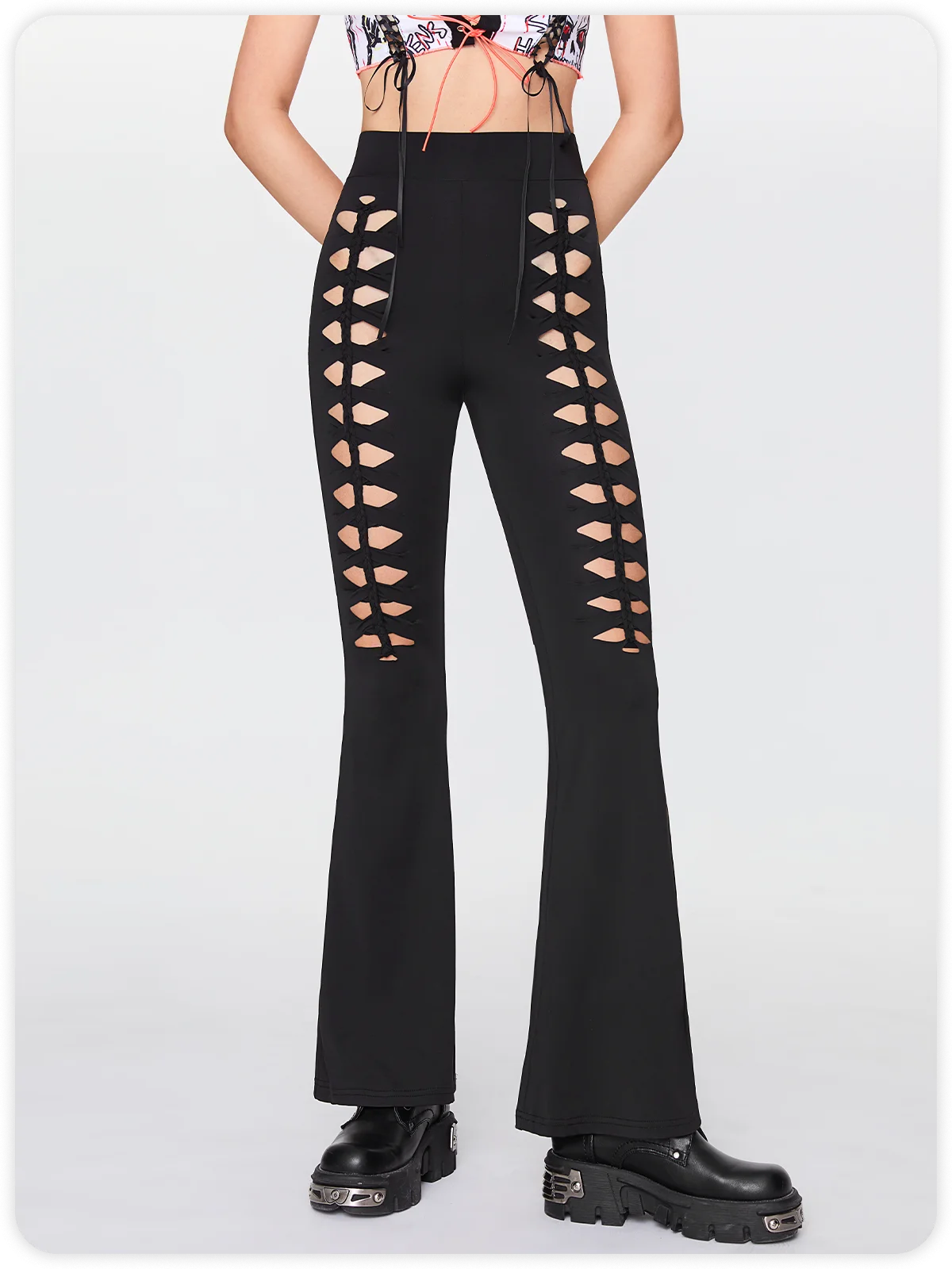 Y2K Black Cut Out Flare Bottom Pants