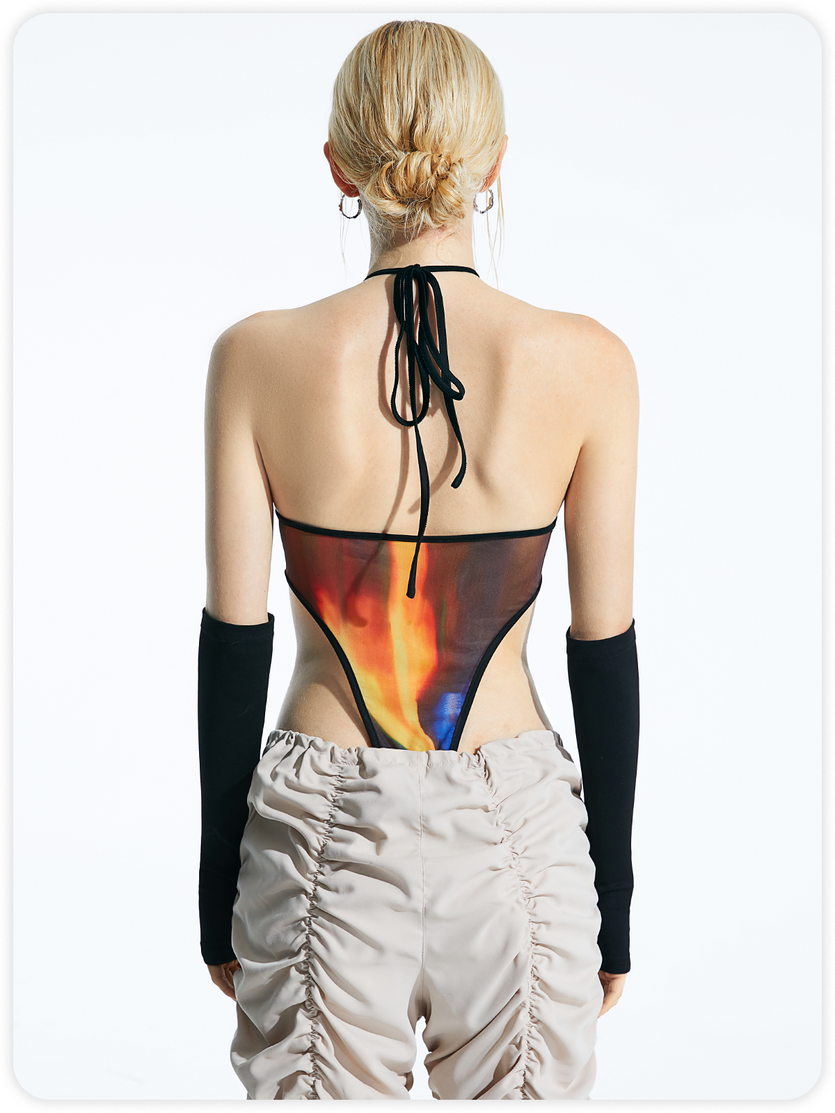 Edgy Multicolor Halter Patchwork Backless Bodysuit