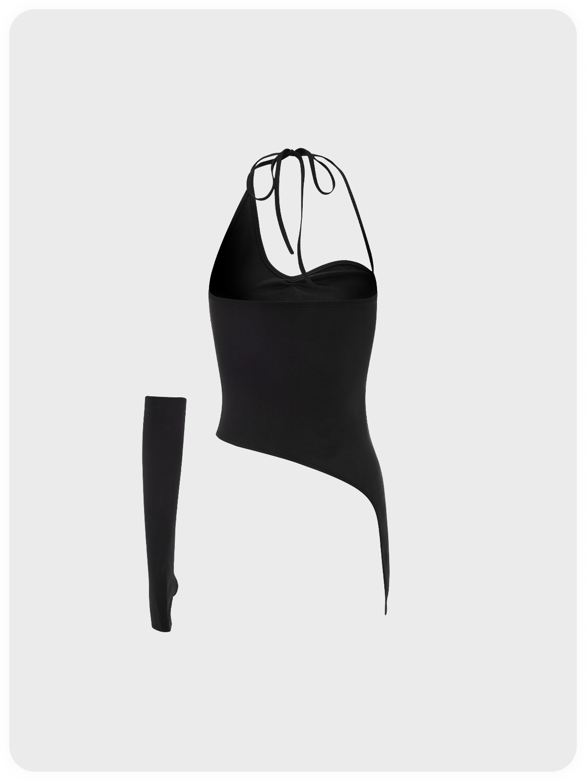 Street Black Asymmetrical Design Arm Sleeves Halter Top Women Top