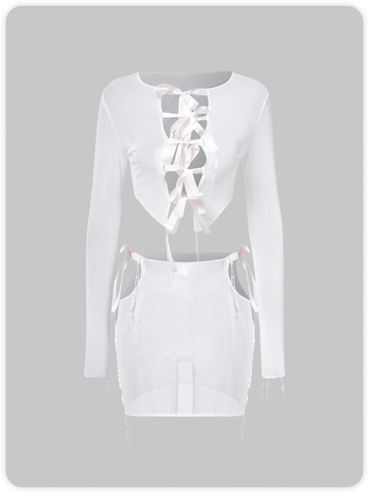 Y2k Balletcore White Mesh Cut out Two-Piece Set