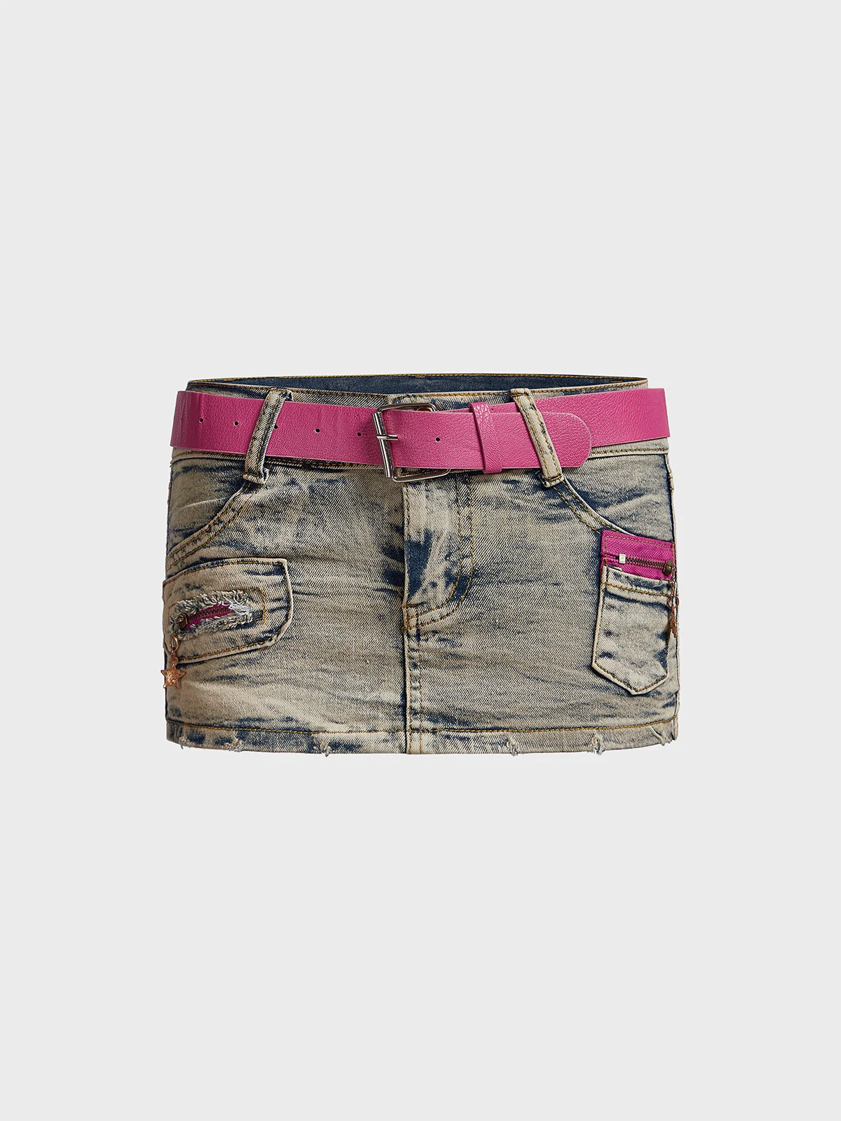 Denim Plain Shorts With Belt