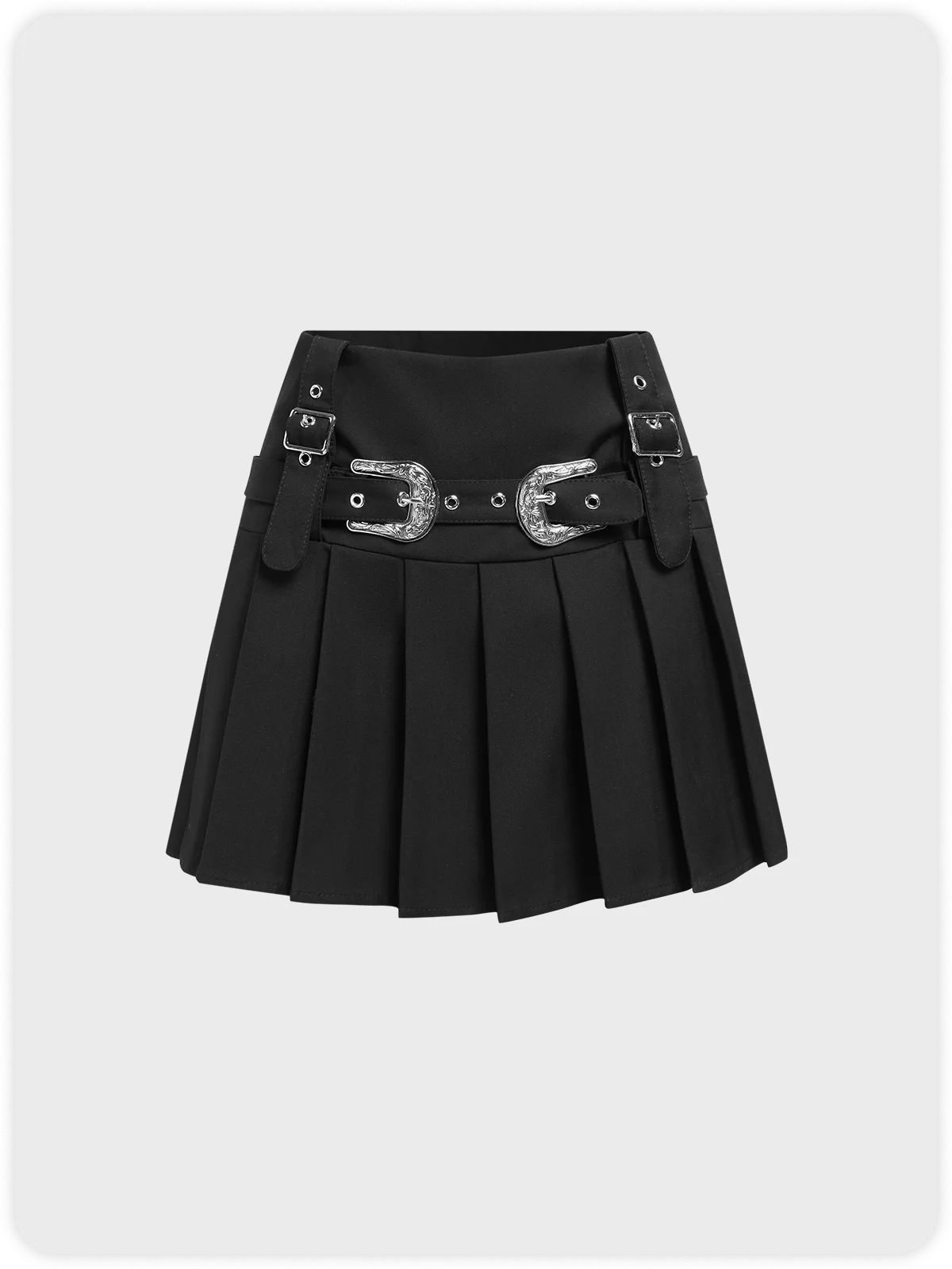 Belt Pleated Plain Short Skirt