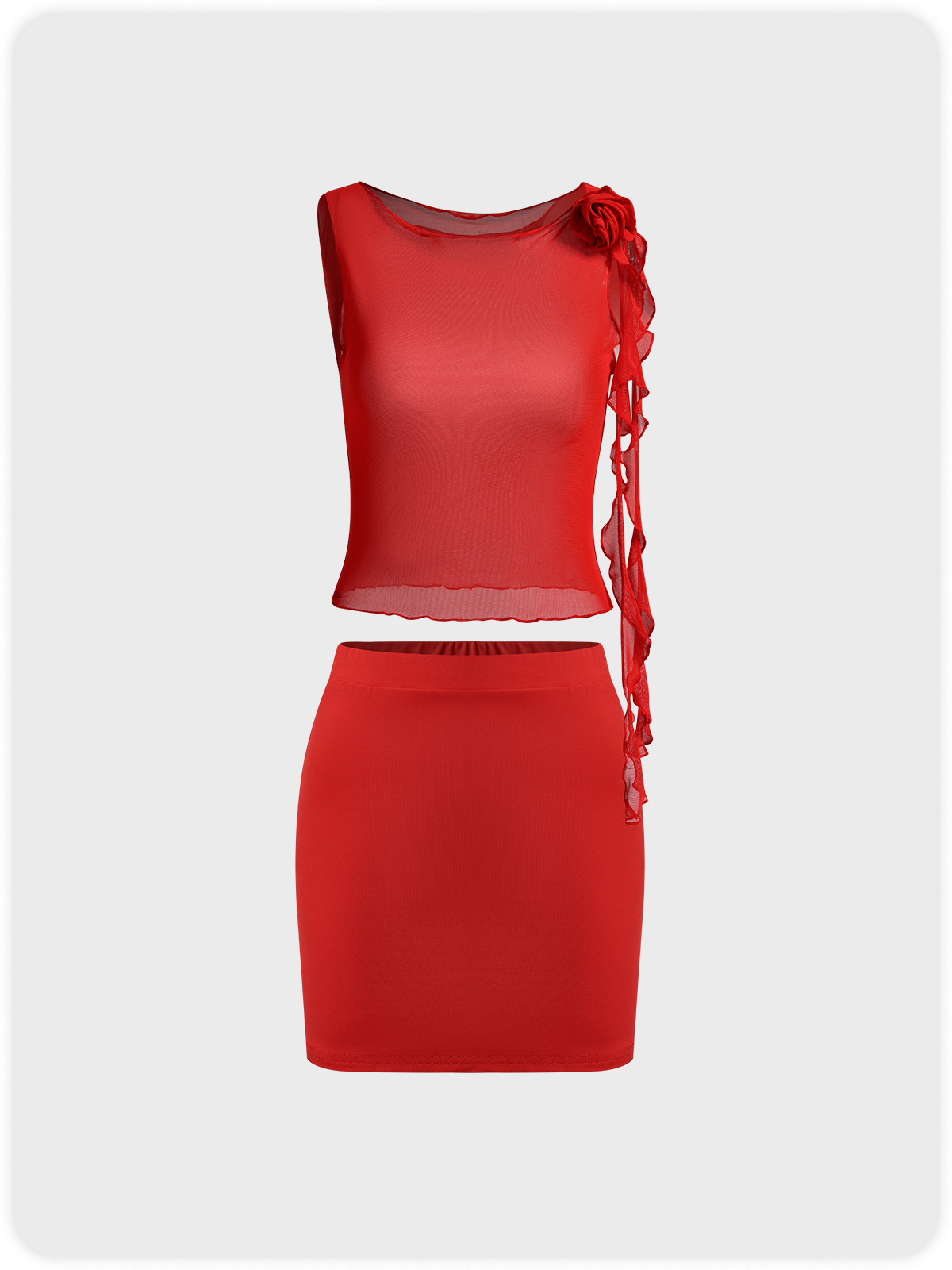 Y2k Balletcore Red 3D Rose Mesh Two-Piece Set