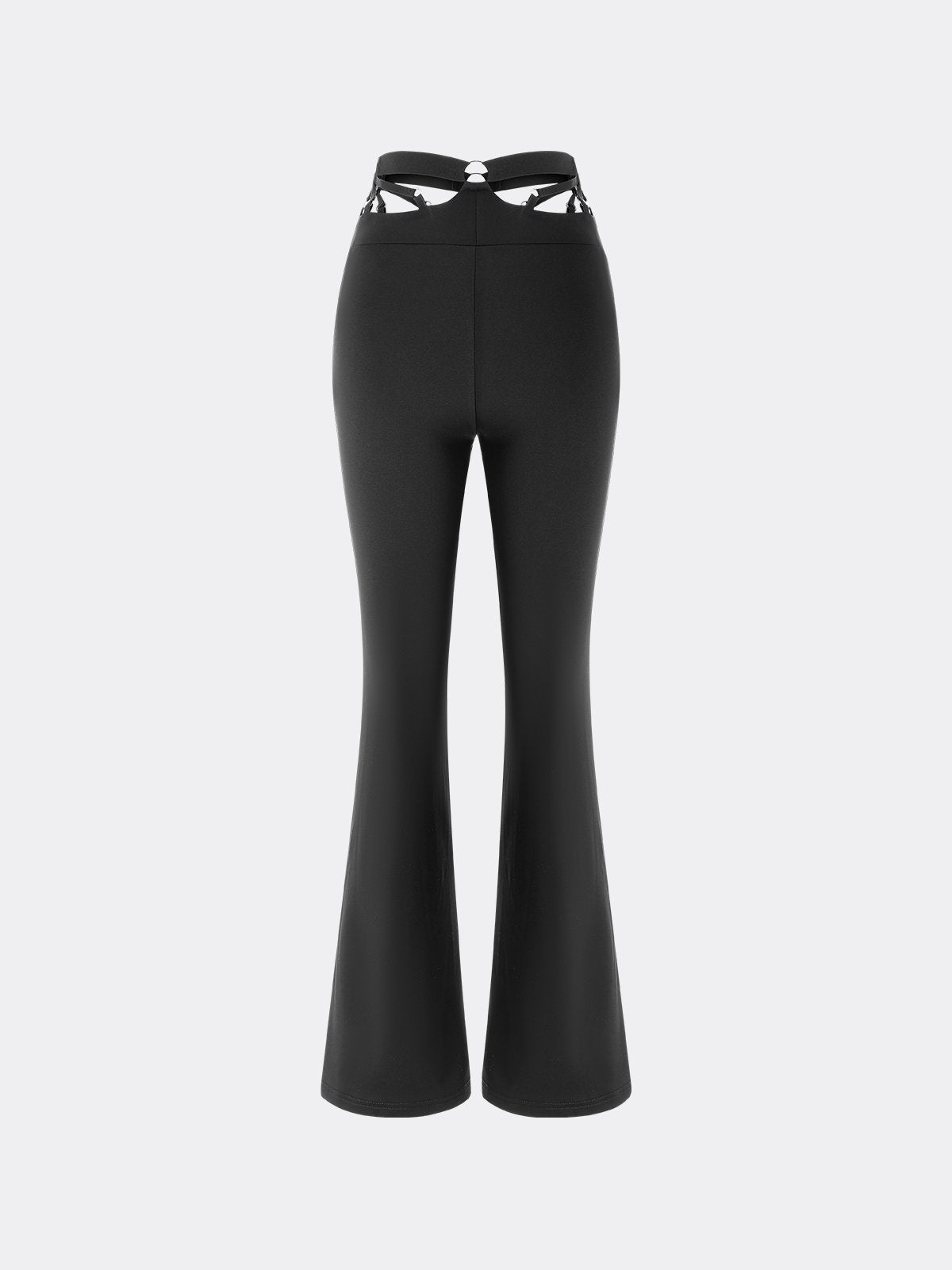 Edgy Black Cut Out Metal Flare Bottom Pants