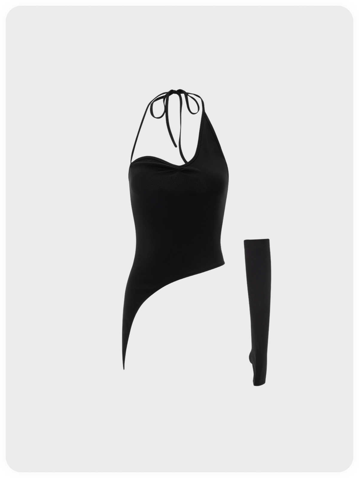 Street Black Asymmetrical Design Arm Sleeves Halter Top Women Top