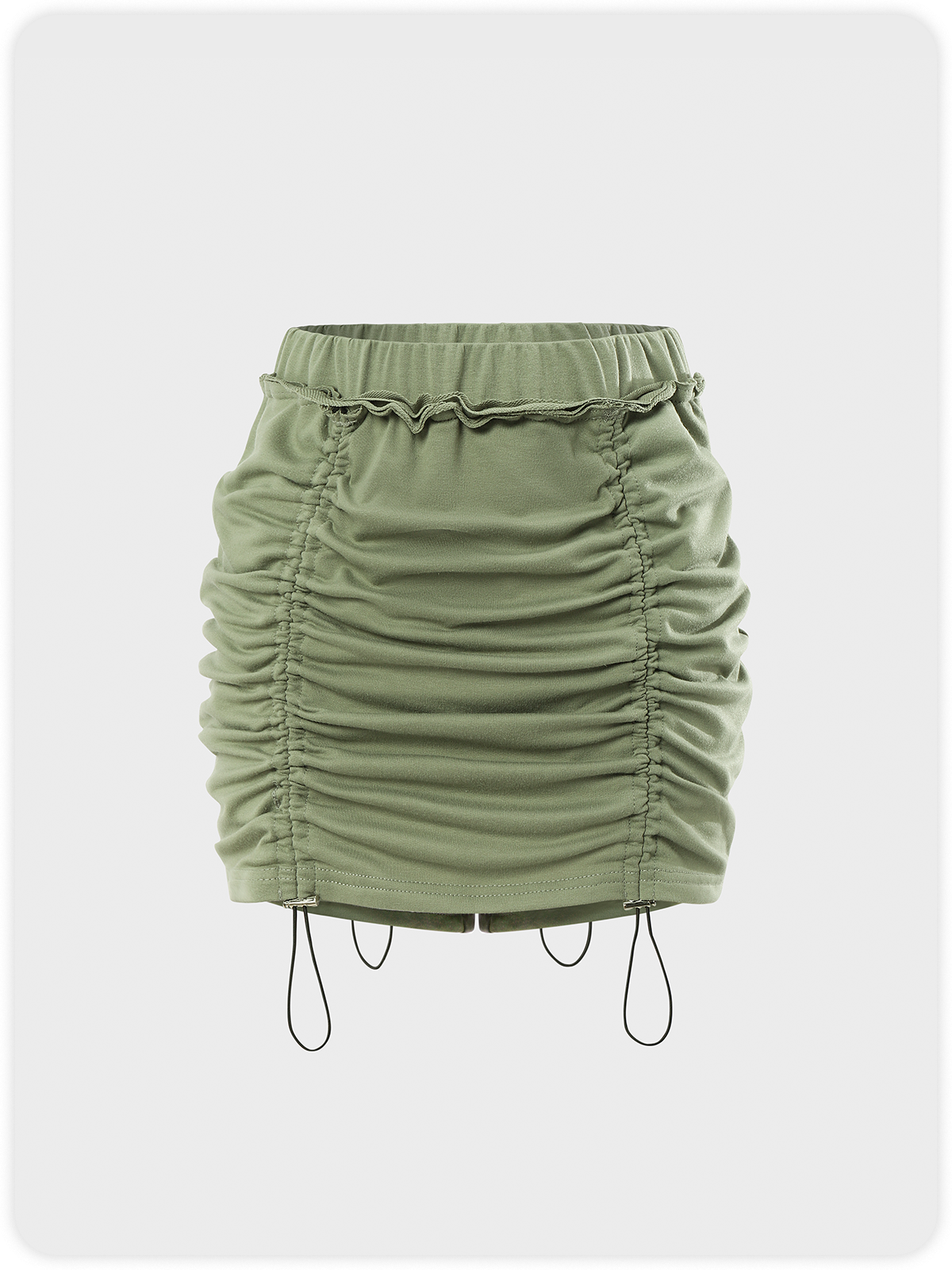 Y2K Army Green Wrinkled Elastic Strap Drawstring Bottom Skirt